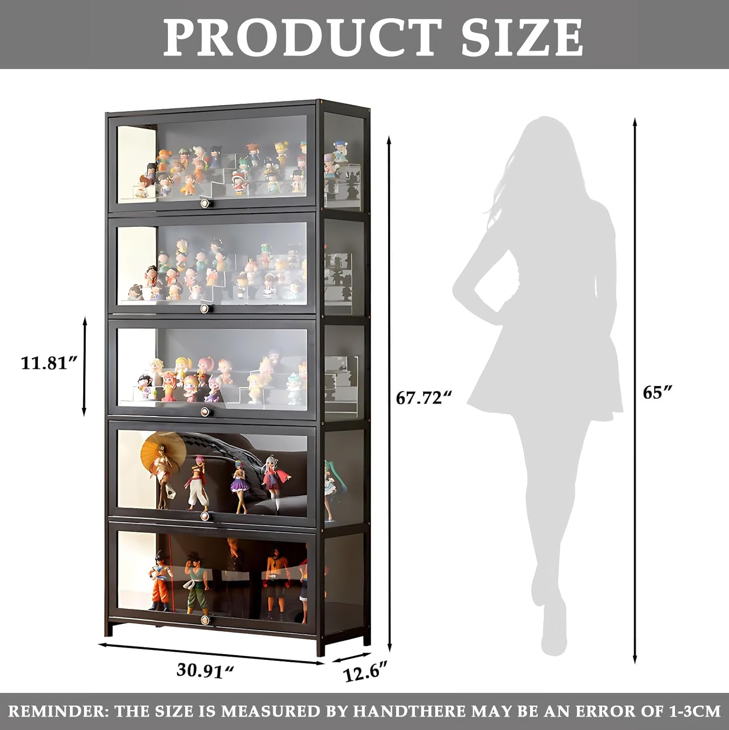 bamboo display cabinet side view showing 5-tier shelves