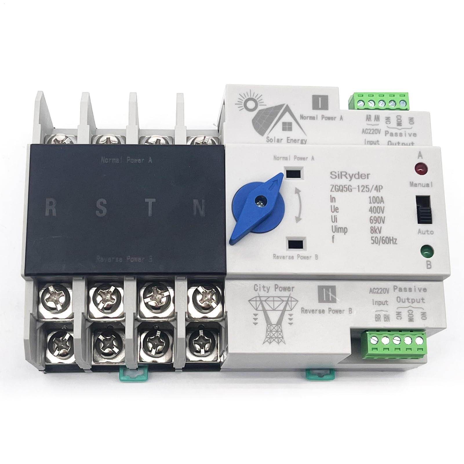 SiRyder ATS 4P 100A 400V Interruttore di Trasferimento Automatico Interattore Automatico con Doppia Trasmissione Salvavita con Riarmo Automatico