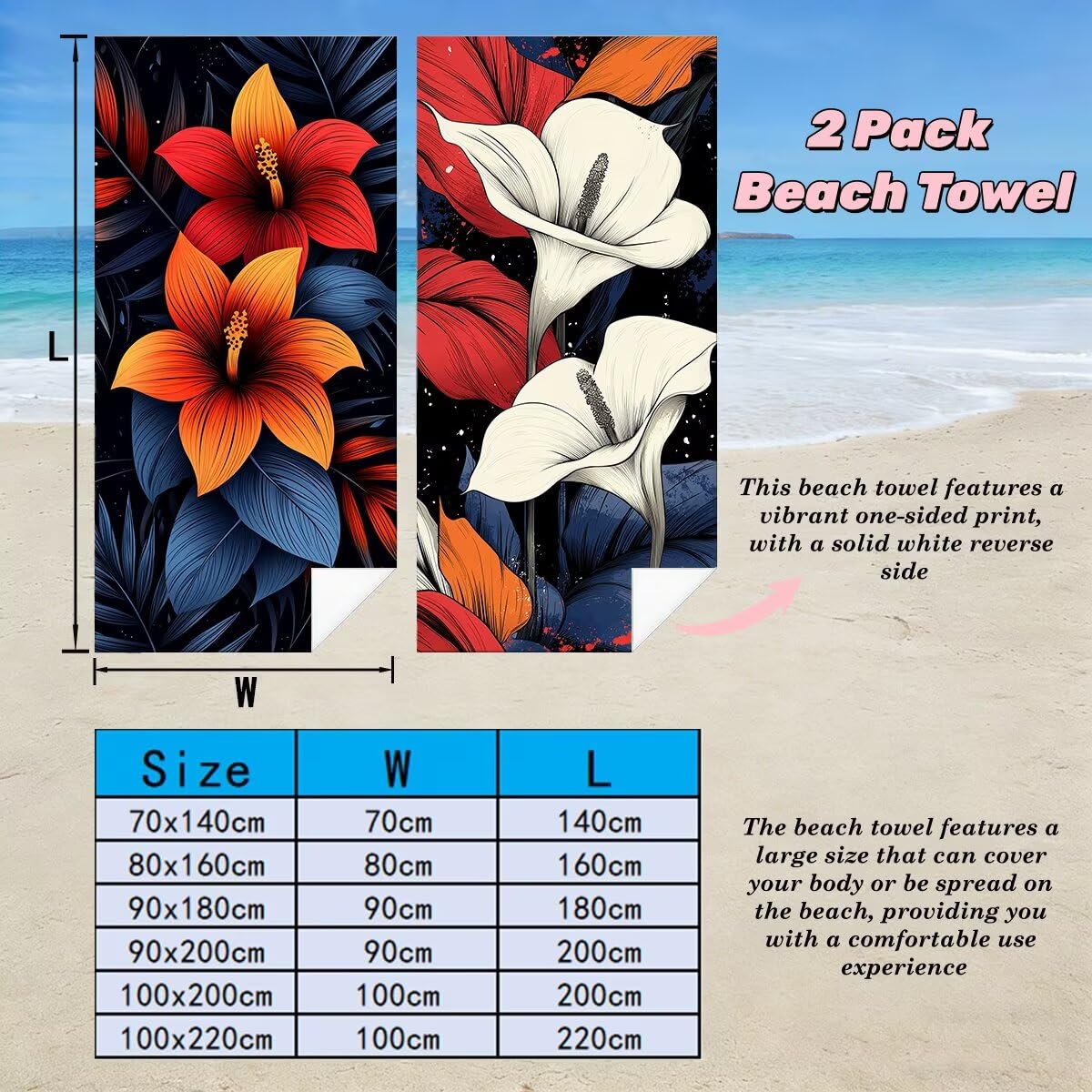Ręcznik plażowy z mikrofibry, duży ręcznik plażowy 90 x 180 cm 2 sztuki, ręcznik gimnastyczny mężczyźni kobiety odporne na piasek ręczniki plażowe szybkoschnące ręczniki z mikrofibry akcesoria plażowe