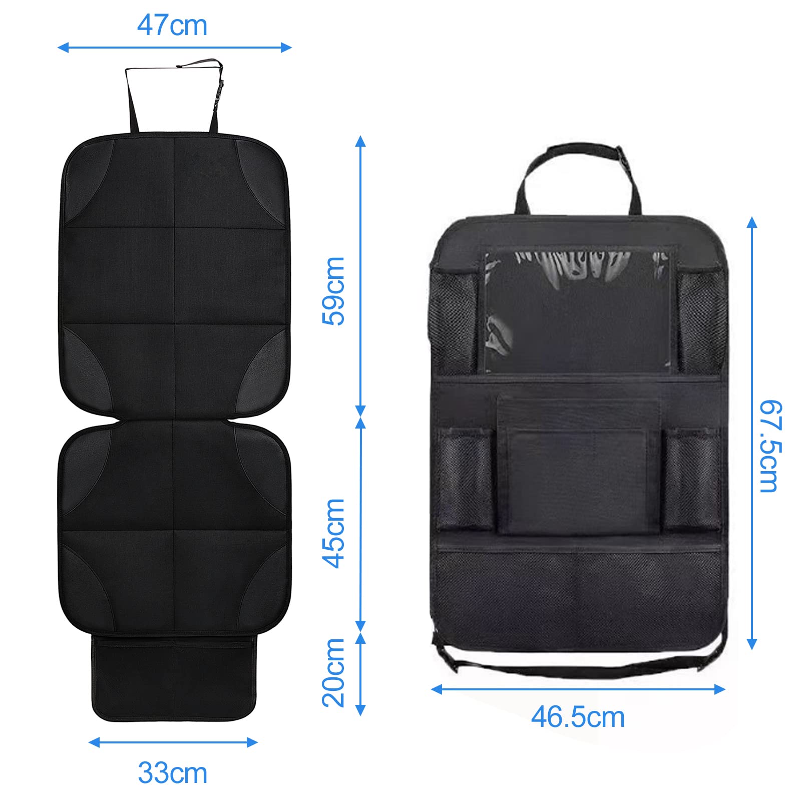 Protector Asiento Coche Silla Bebe, Antideslizante Impermeable Funda Coche Asiento Compatible Isofix con Organizador Bolsillos, Universal Protector Seguro Respaldo para Asiento Infantil