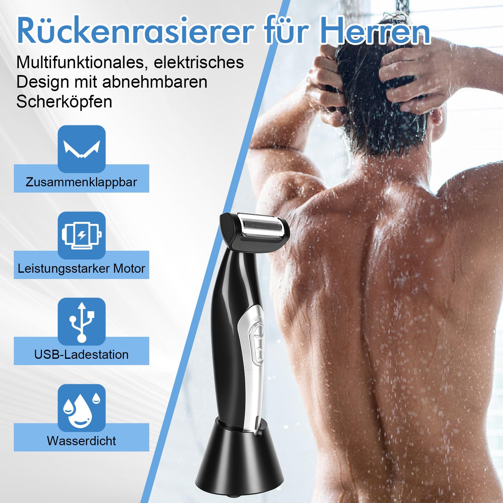 Rasoio per capelli da uomo con portata extra ampia, manico rimovibile e tecnologia Power Burst per rasatura bagnata e secca