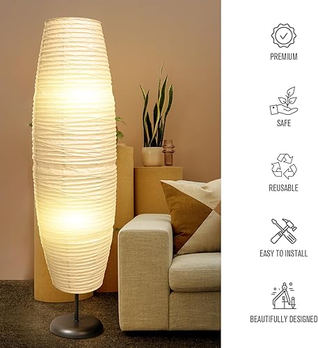 Miniatura 3 de Totority Pantalla de piso de papel, lámpara de pie de papel de arroz, lámparas de pie de esquina, lámpara alta, reemplazo de la cubierta de la