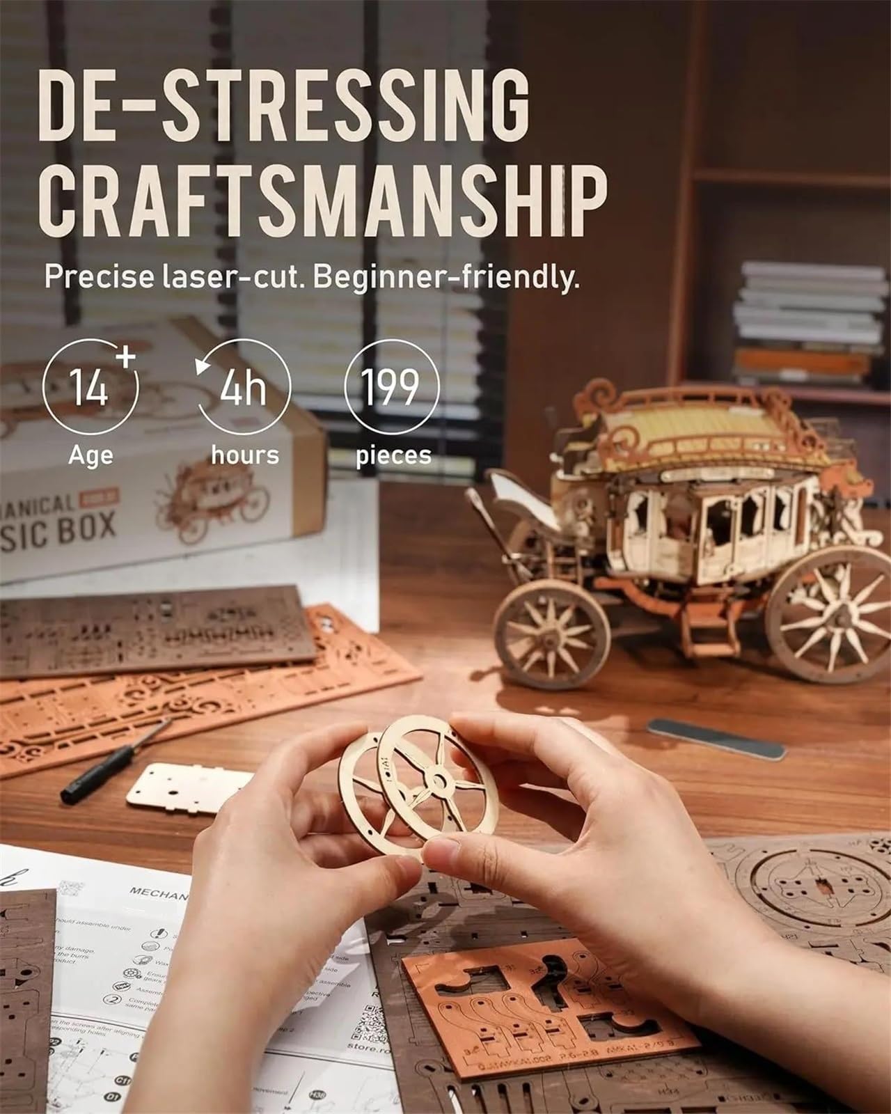 prezenty z pozytywką Mechaniczna Pozytywka Zestawy Modeli Drewnianych 3D Zestawy Do Budowania Modeli Dyliżansów Prezenty Urodzinowe Dla Dorosłych