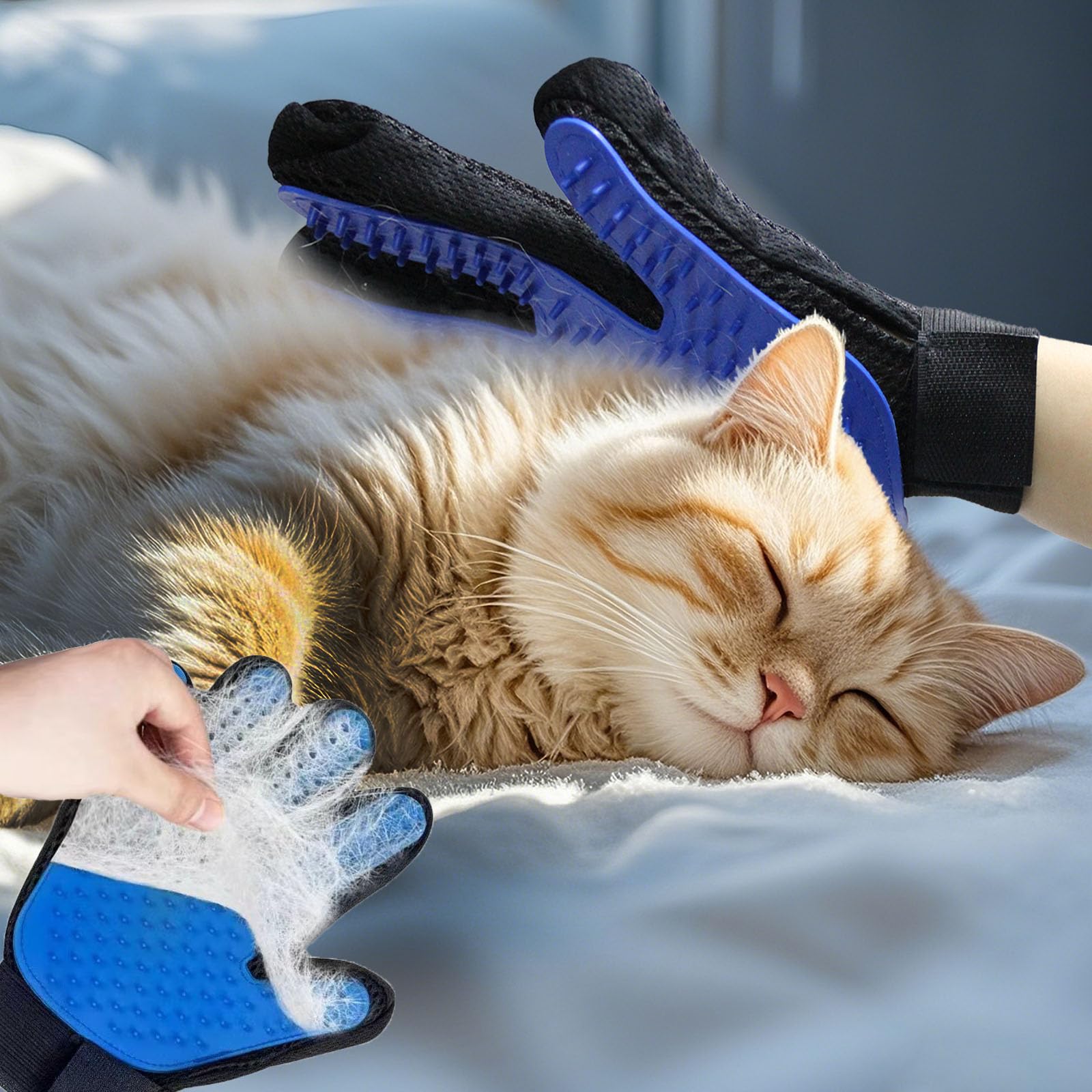 NVNAN Guantes de aseo para gatos y perros – Cepillo de champú para perros y cepillo para eliminar el pelo de las mascotas y guantes de masaje para gatos, perros, todo tipo de pieles (1 cepillo + 1 par