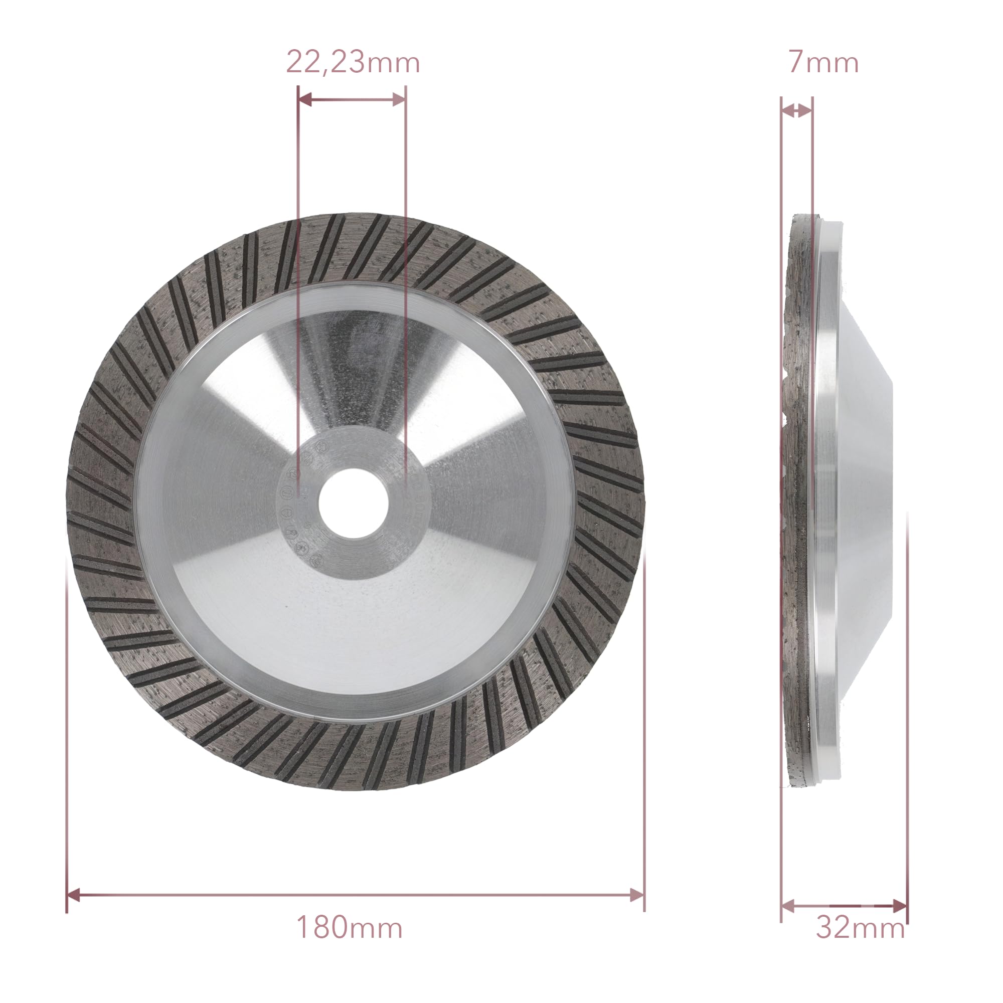 PRODIAMANT Aluminiowa diamentowa głowica szlifierska kamień naturalny ø 180 mm otwór 22,23 pasuje do M14 precyzyjne tarcze szlifierskie turbo o profesjonalnej jakości
