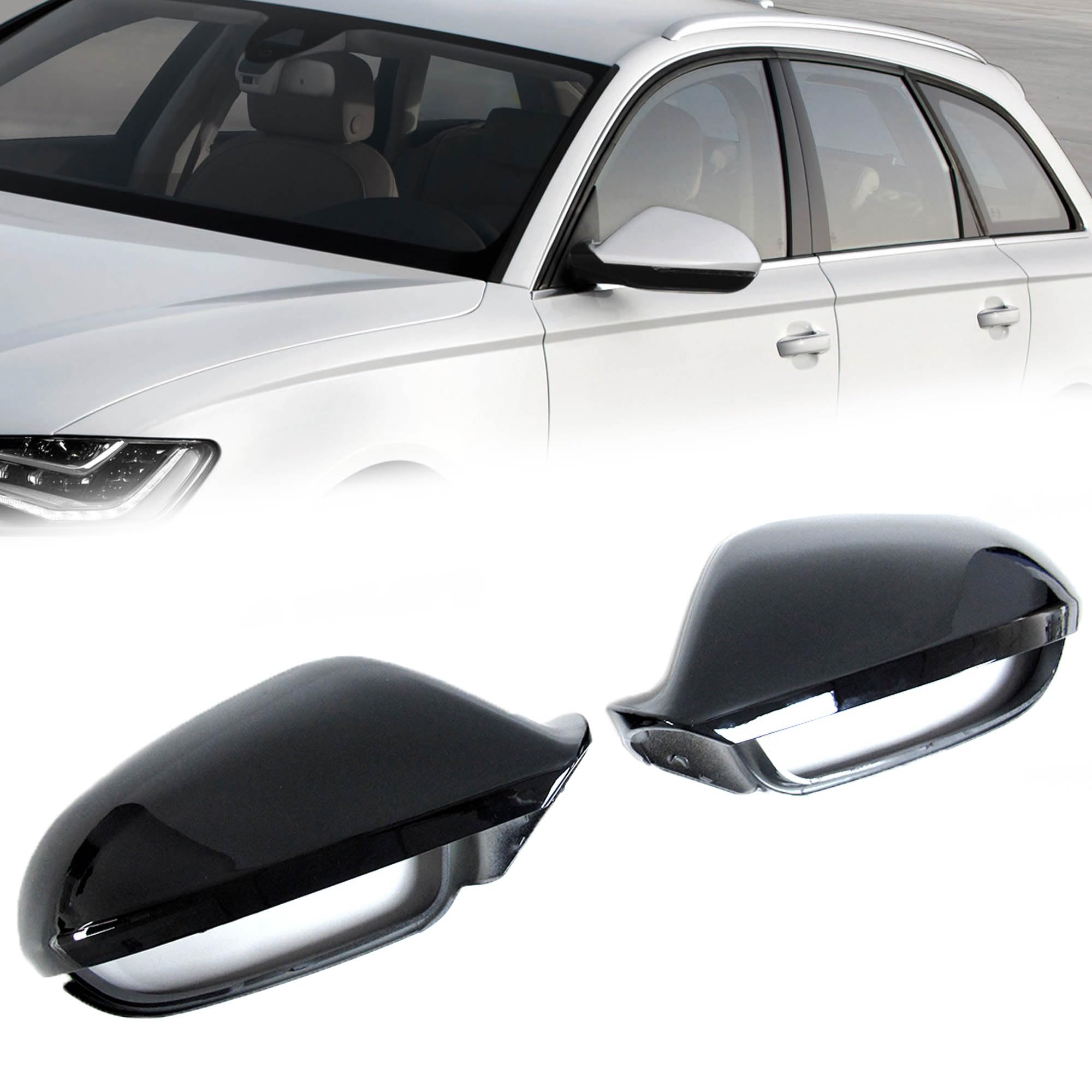 L+R Schwarz Spiegelkappen Außenspiegel Mirror Covers Ohne Spurwechselassistent für AUDI A6 C7 4G S6 RS6 Allroad Avant 2011-2019