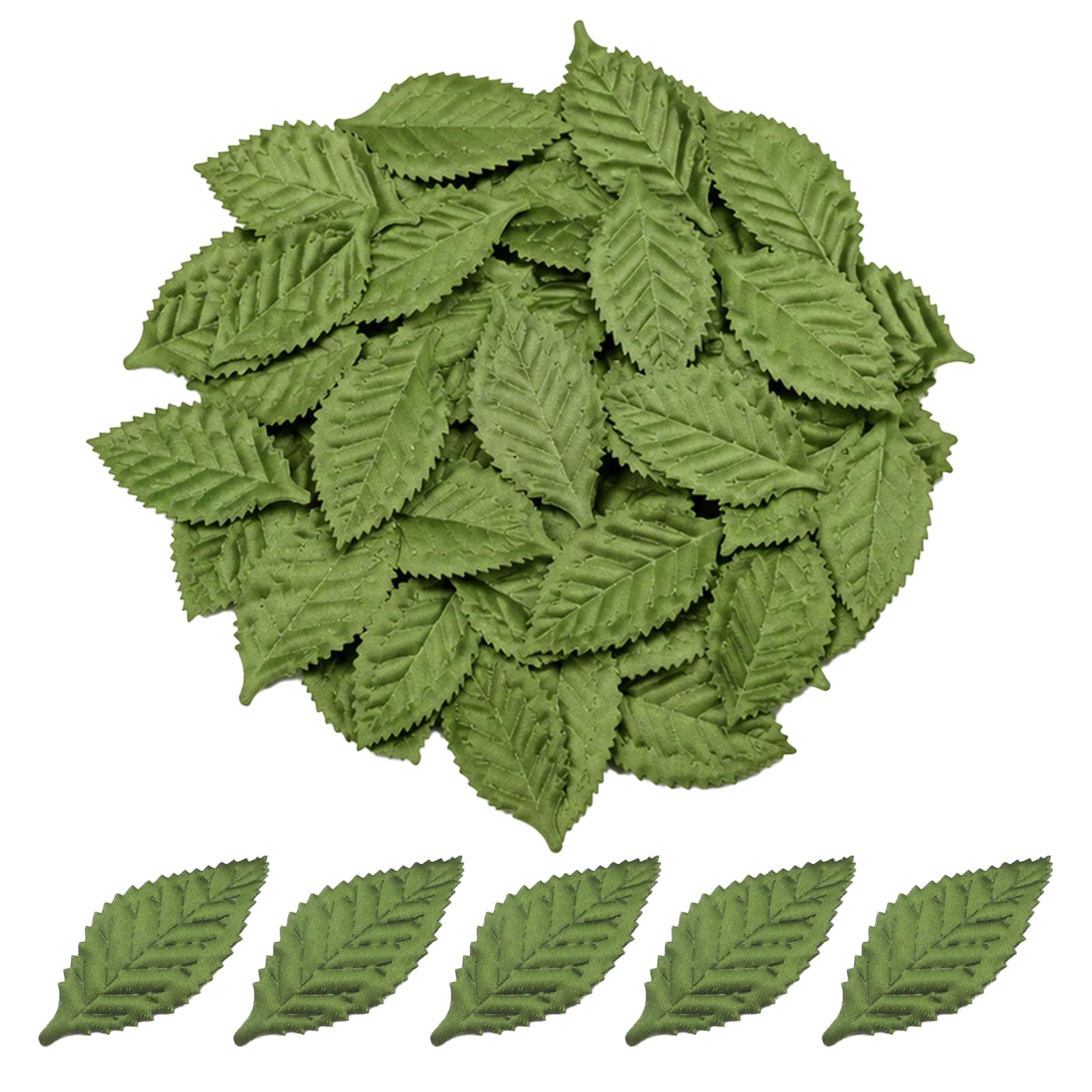 Horyue 50 Pcs Artificial Leaves, 5cm x 2.5cm Mini Fake Leaves for Crafts, Green Leaves for Wedding Decorations, DIY Scrapbooking, Wreath Making and Party Decor