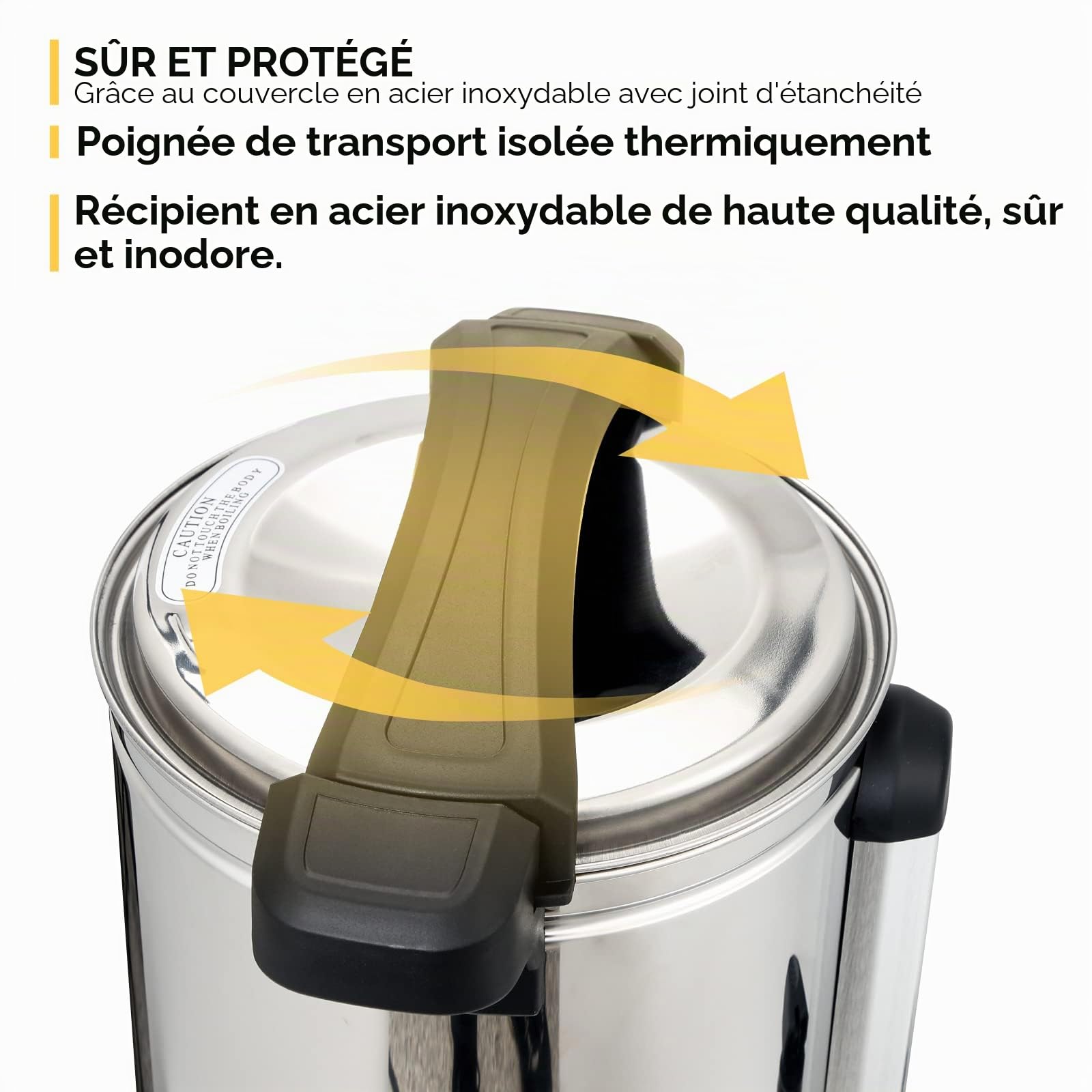 Randaco Bouilloire à vin chaud en acier inoxydable, avec bac récupérateur, robinet, régulateur de température de 30 à 110 °C, distributeur automatique