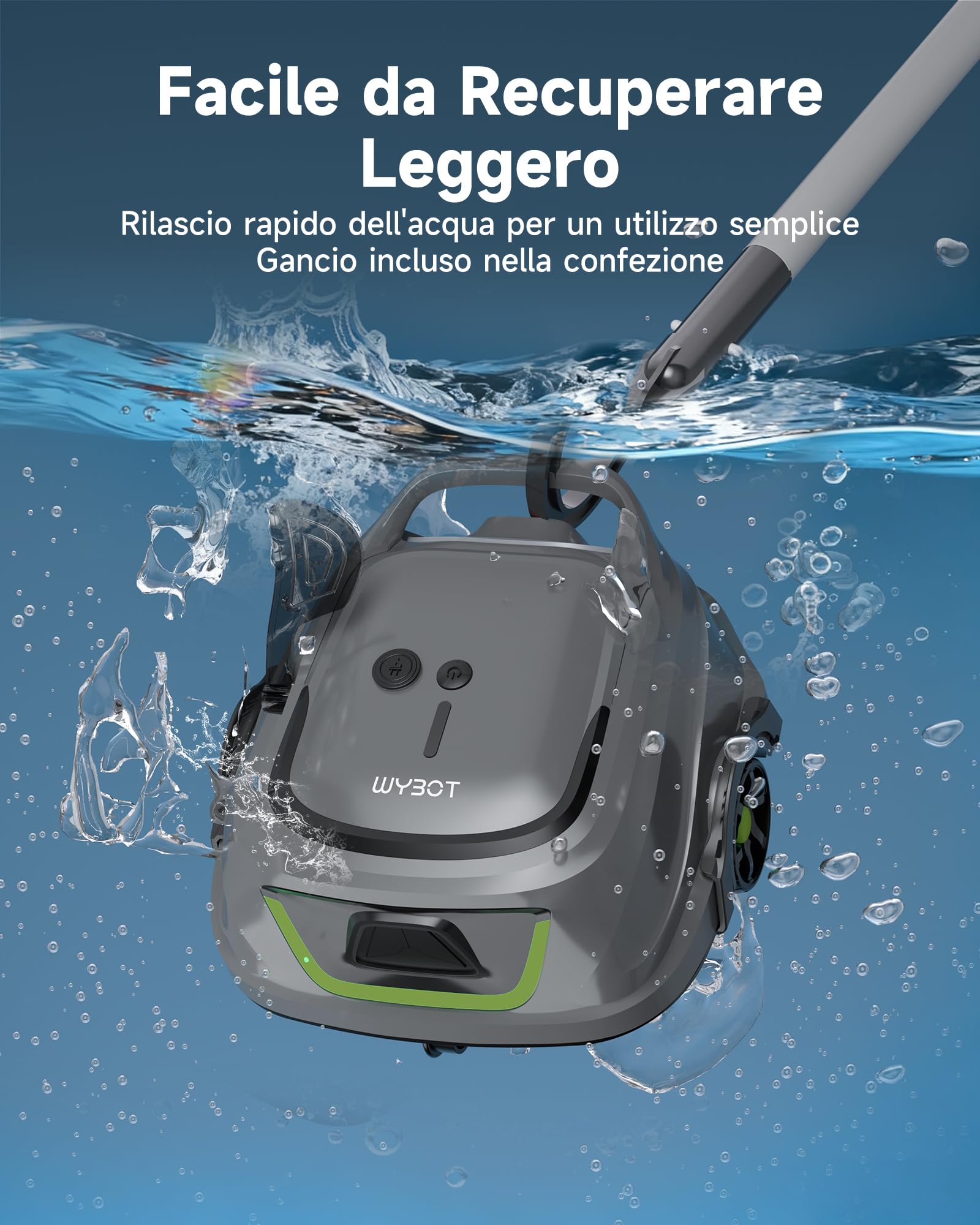 WYBOT A1/OS2010 Robot Piscina Manutenzione, Doppia Turbina Pulizia Profonda, 120 Minuti Potenza Continua, 100㎡ Adatto Famiglie, Soluzione Completa Fondo Piscina,Verde Salvia