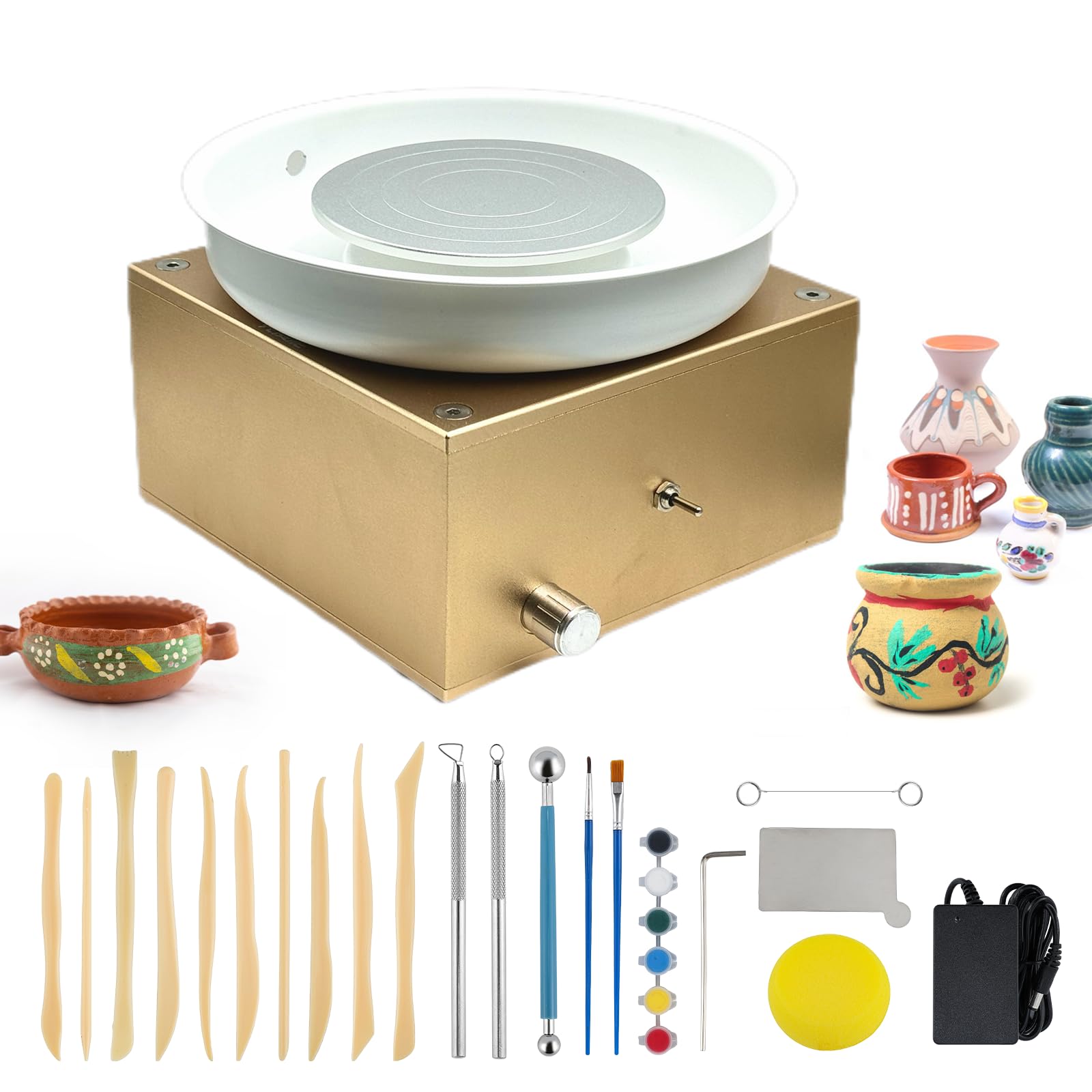 Bonoutil Mini Pottery Wheel Rechargeable 4in Electric Ceramic Wheel Machine Art Sculpting Tools Kit at Home Pottery Wheels for Adults Beginners