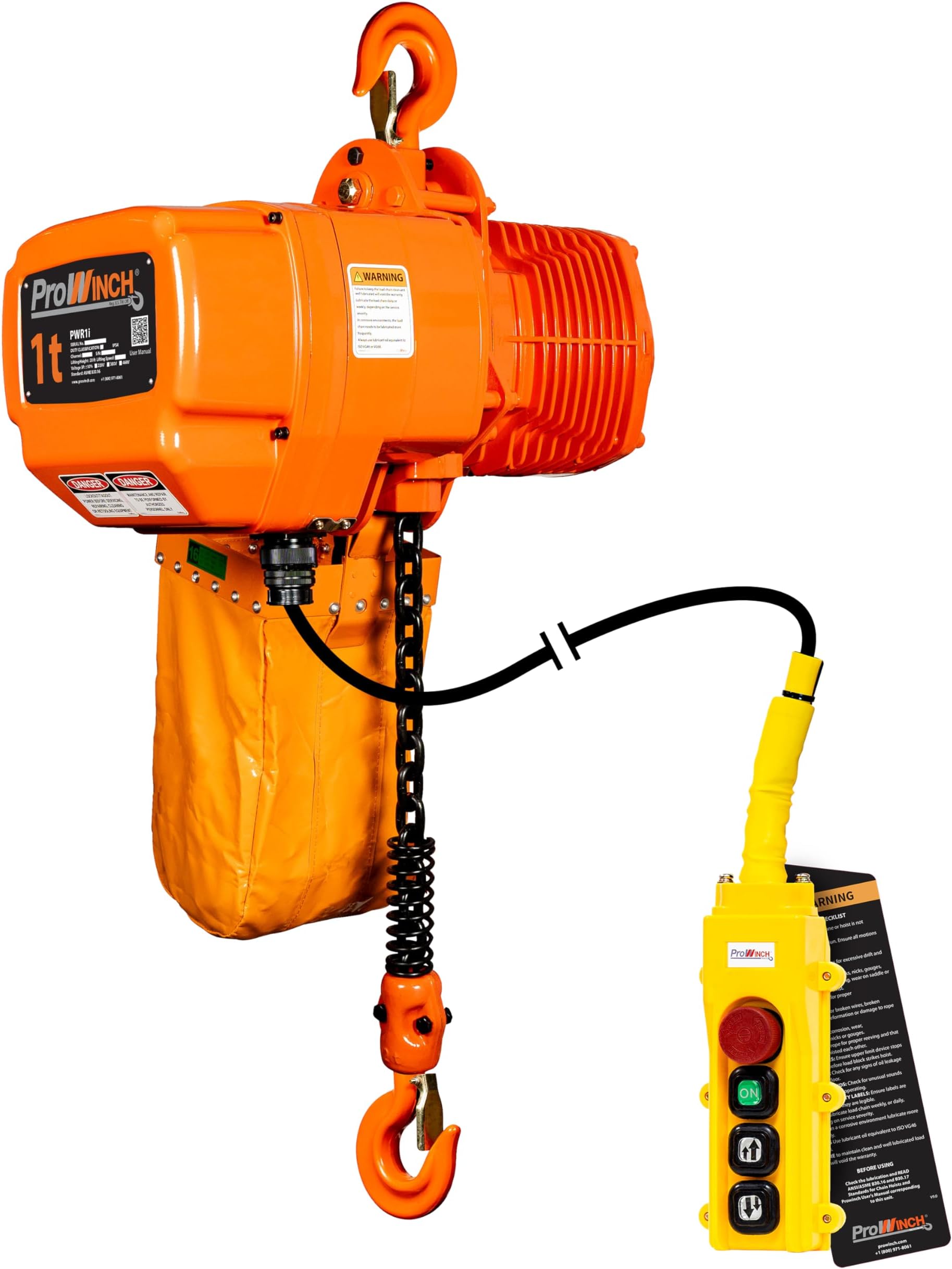 - Prowinch 2200 Lbs 1 Ton Electric Chain Hoist 3 Phase 208V-240/440-480V -20 ft Lifting Height, H3 Duty Class, G100 Chain for Heavy-Duty Lifting, Warehouse & Industrial Use
