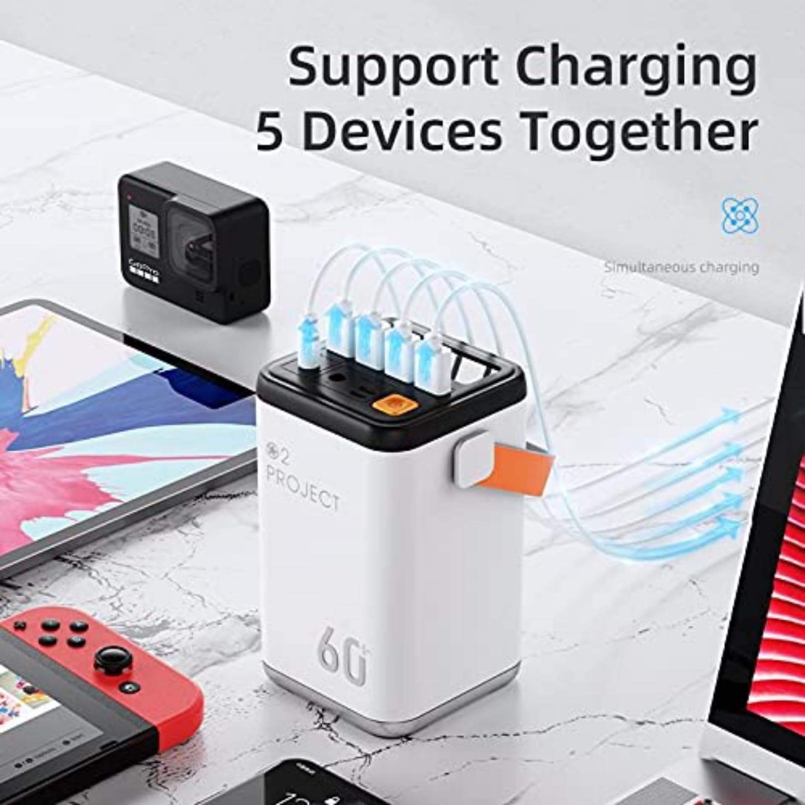 Powerbank Powerbank 60000Mah Funkcja szybkiego ładowania Powerbank o dużej pojemności, cztery porty USB Mobilny powerbank Zewnętrzny przenośny 36W Powerbank do magazynowania energii, biały