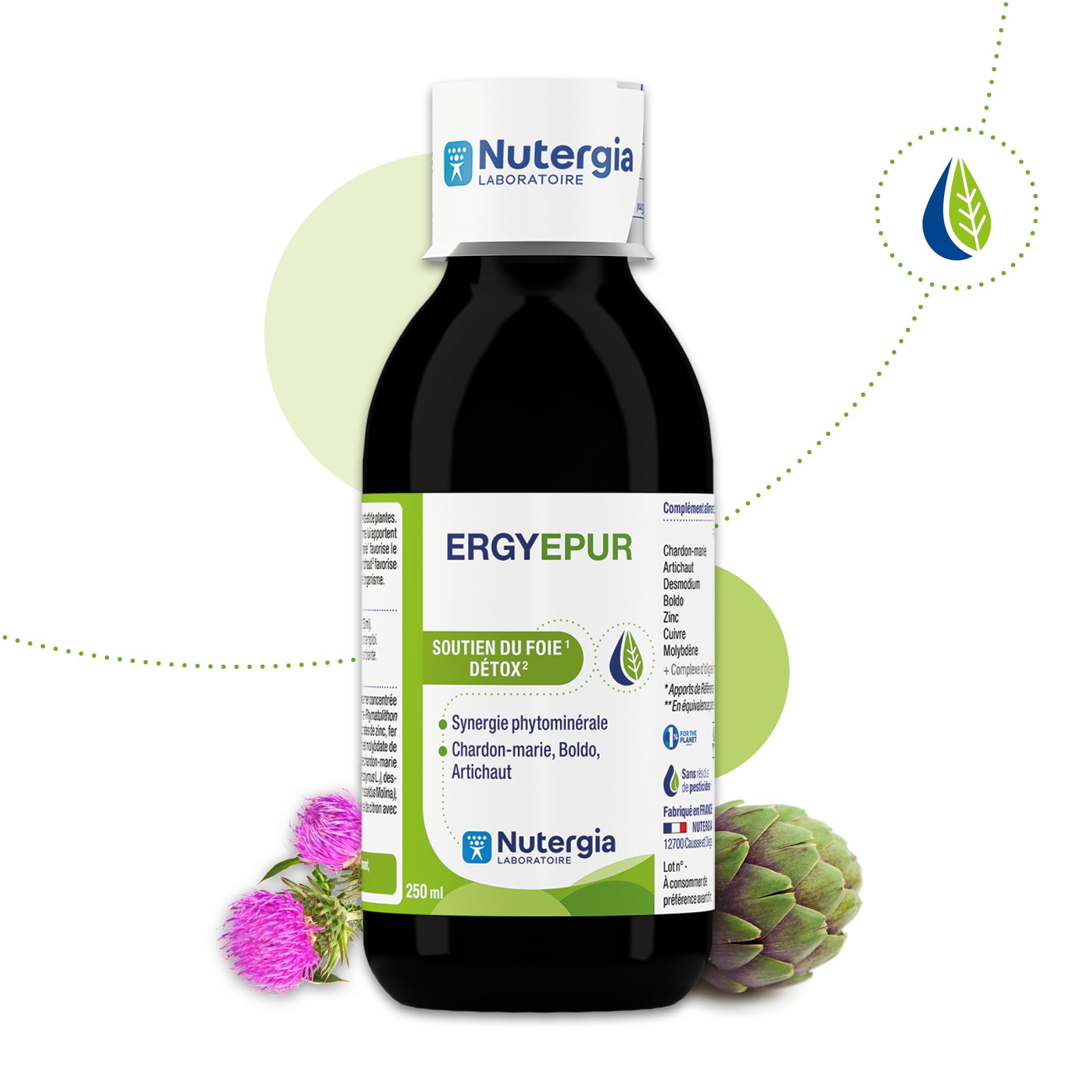 Nutergia – Soutien du foie – Detox – Détox hépatique et purification de l’organisme – Complément alimentaire – 250 ml – Fabrication Française