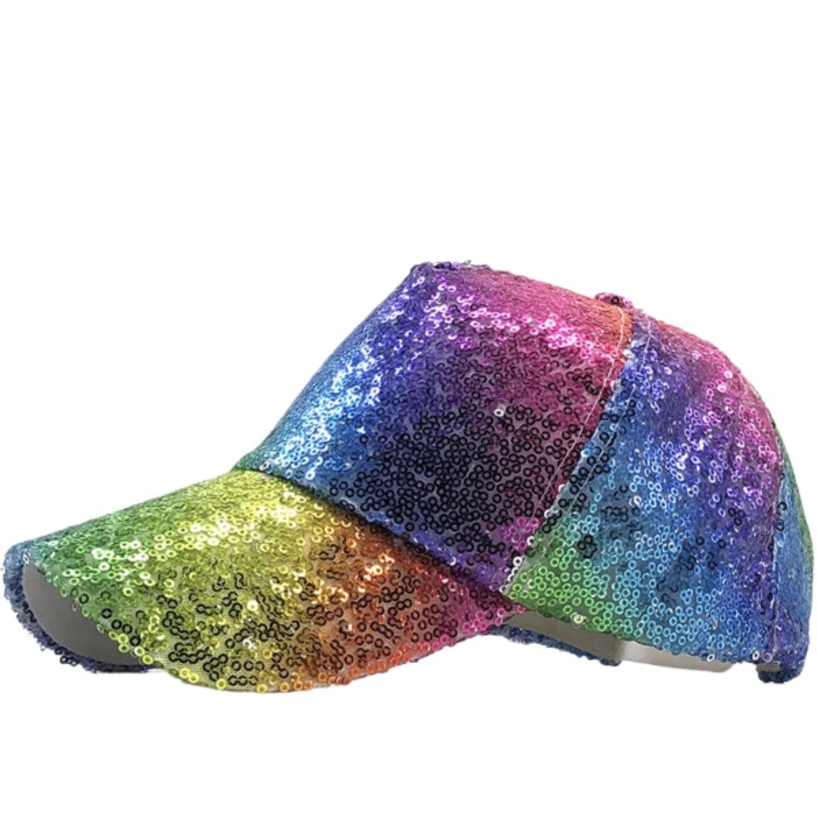 Rainbow Sequin Baseball Hat, Shiny Rainbow Glitter Baseball Hat, Adjustable Shiny Caps