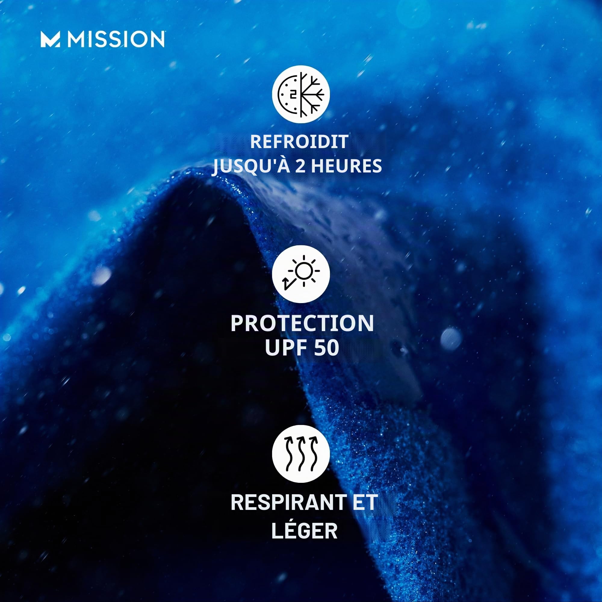 Mission Serviette de refroidissement originale - Technologie rafraîchissante par évaporation - Refroidit instantanément lorsqu'il est mouillé, protection solaire UPF 50, pour le sport, le yoga, le golf, la gym, le cou, l'entraînement, 25,4 x 83,8 cm