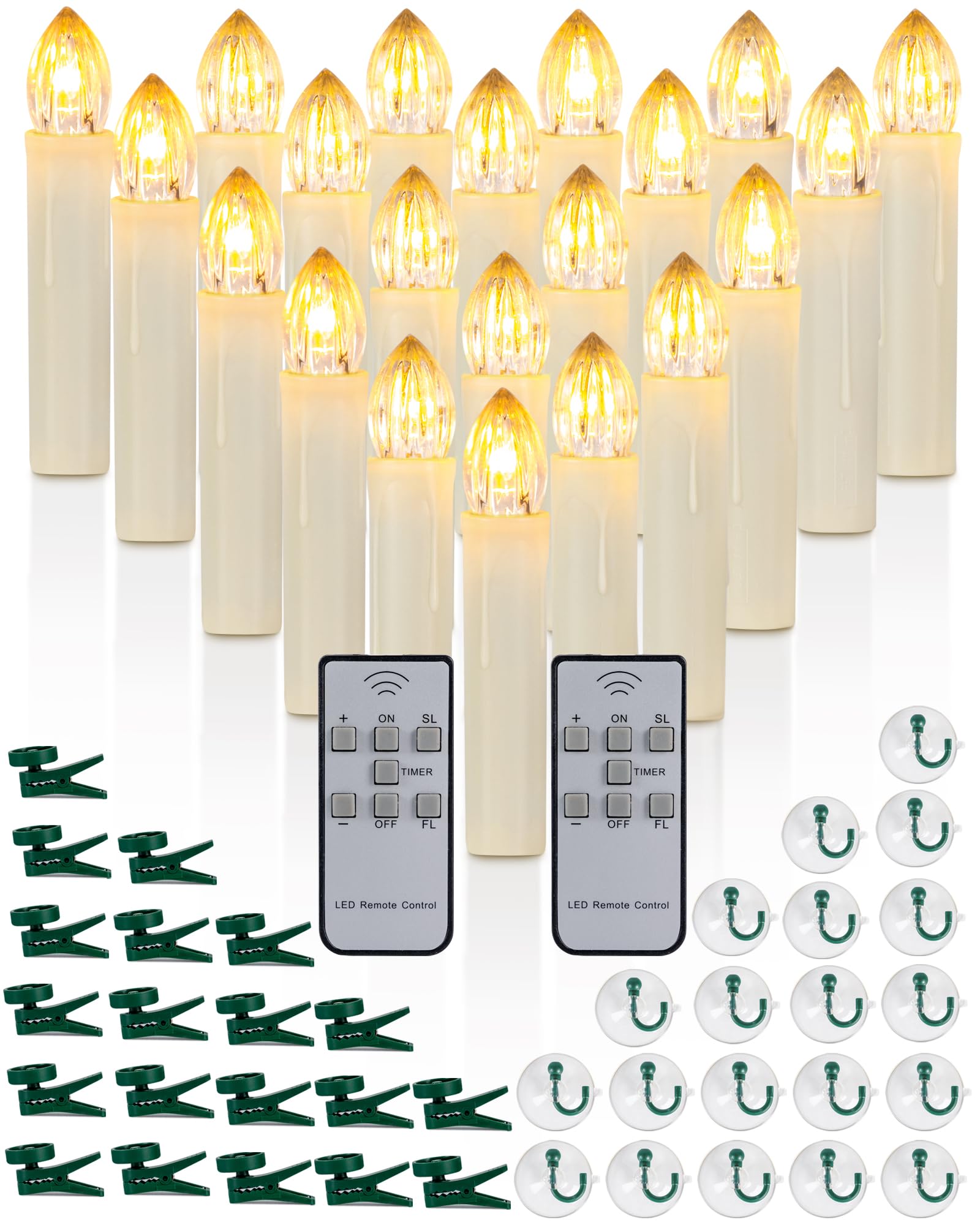 Raycare 20 Pcs Flickering Candles for Christmas Tree, Remote Christmas Tree Candles with Remote and Timer