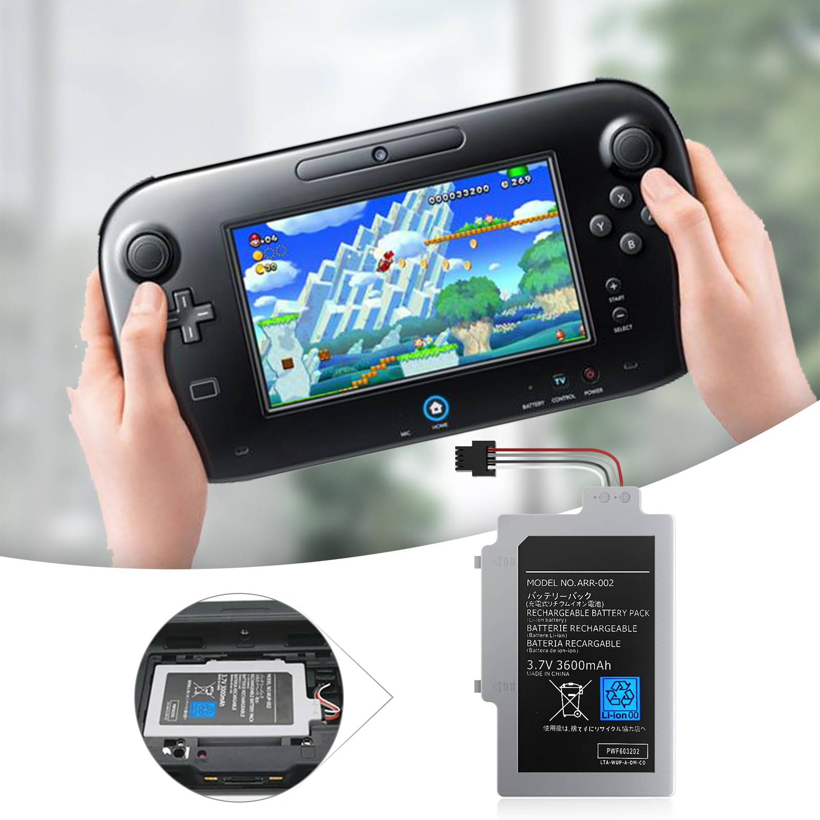 Batteria di ricambio per Wii U Gamepad ad alta capacità per Wii U Gamepad WUP-010 WUP-002 ARR-002 AC1748 AC1612