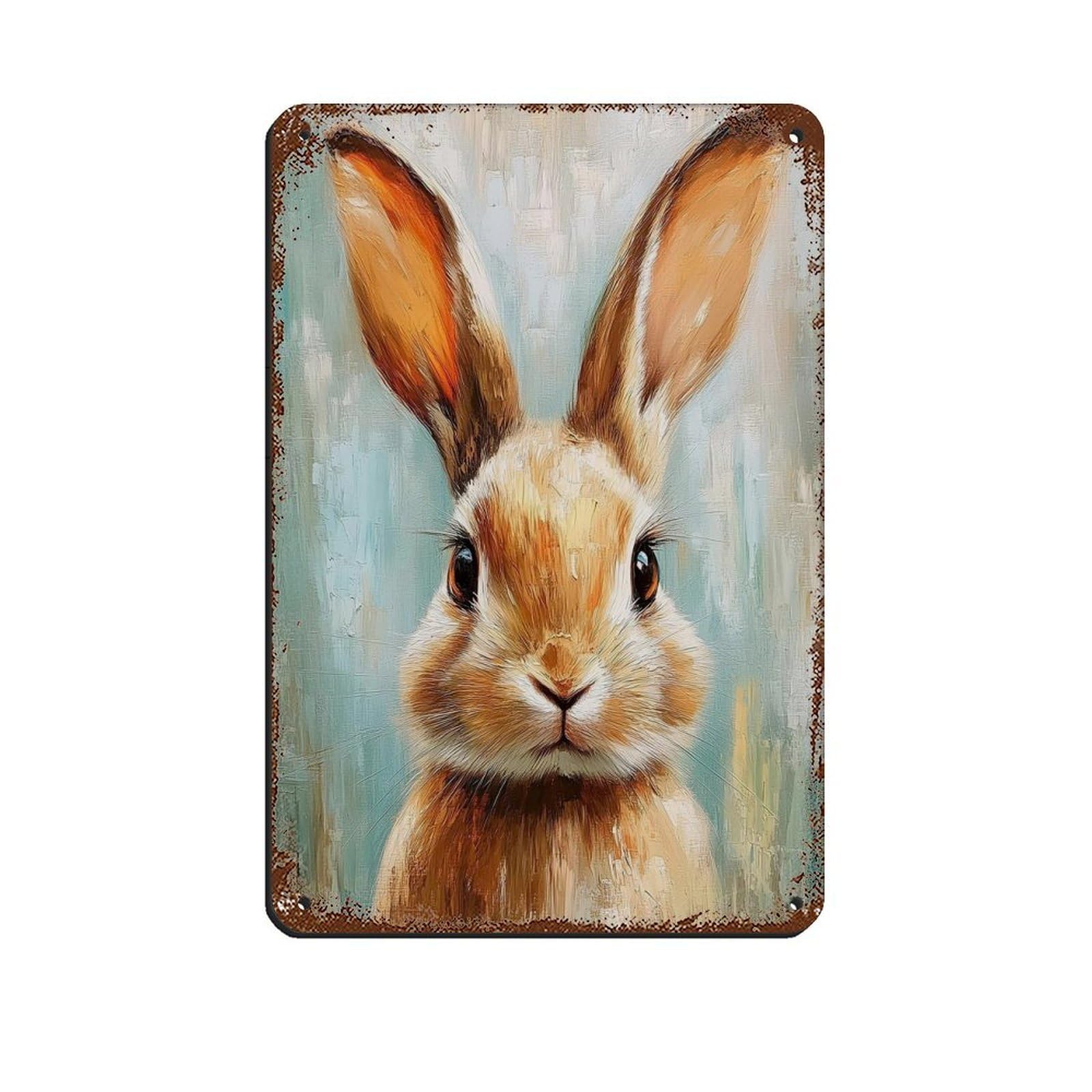 Spring Bunny Rabbit, Vintage Spring Decor Tin Sign Vintage Metal Pub Club Cafe Bar Home Wall Art Decoration Poster Retro 8x12inch(20x30cm)