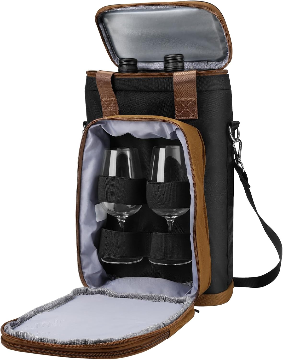 Rexmore Insulated Two Bottle Wine Tote Carrier with Secure Compartment
