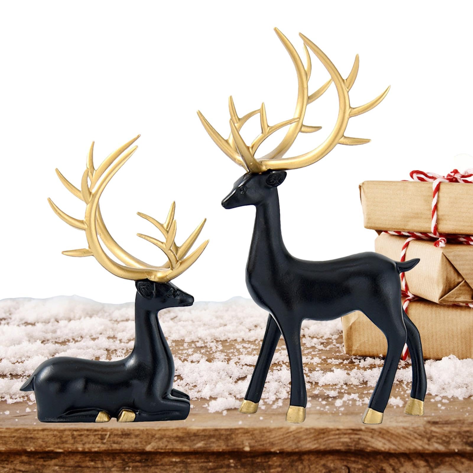 WINOMO 2 Stück Hirsch-Figuren – Miniatur-Rentiere Aus Kunstharz, Deko Für Weihnachten