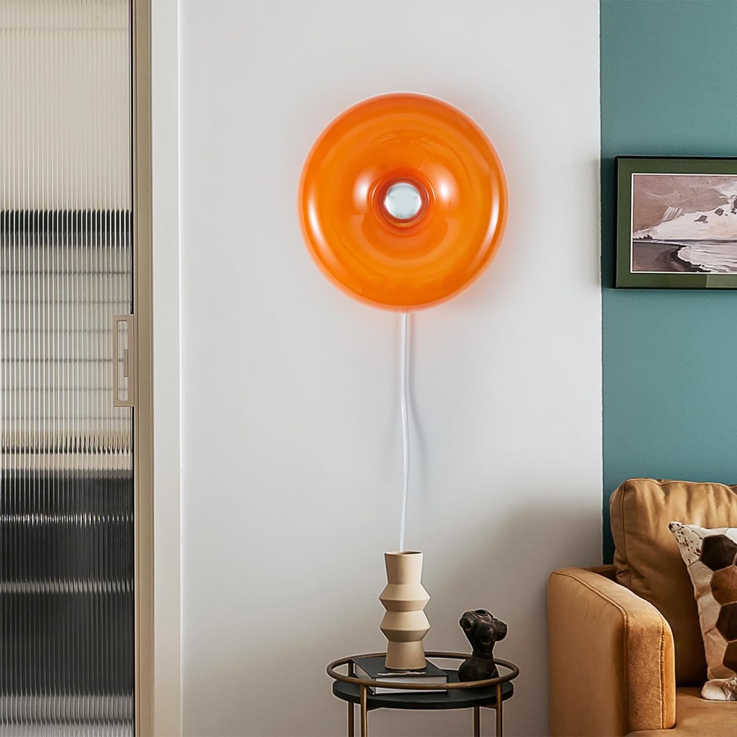 Modern Wandleuchte in Orange Donut Lampe Glas LED Wandlampe mit Stecker Touch Dimmbar 3000K-6000K Rund Nachttischlampe mit Kabel Wand Nachtlicht Donut Tisch Lampe für Wohnzimmer Esszimmer Schlafzimmer