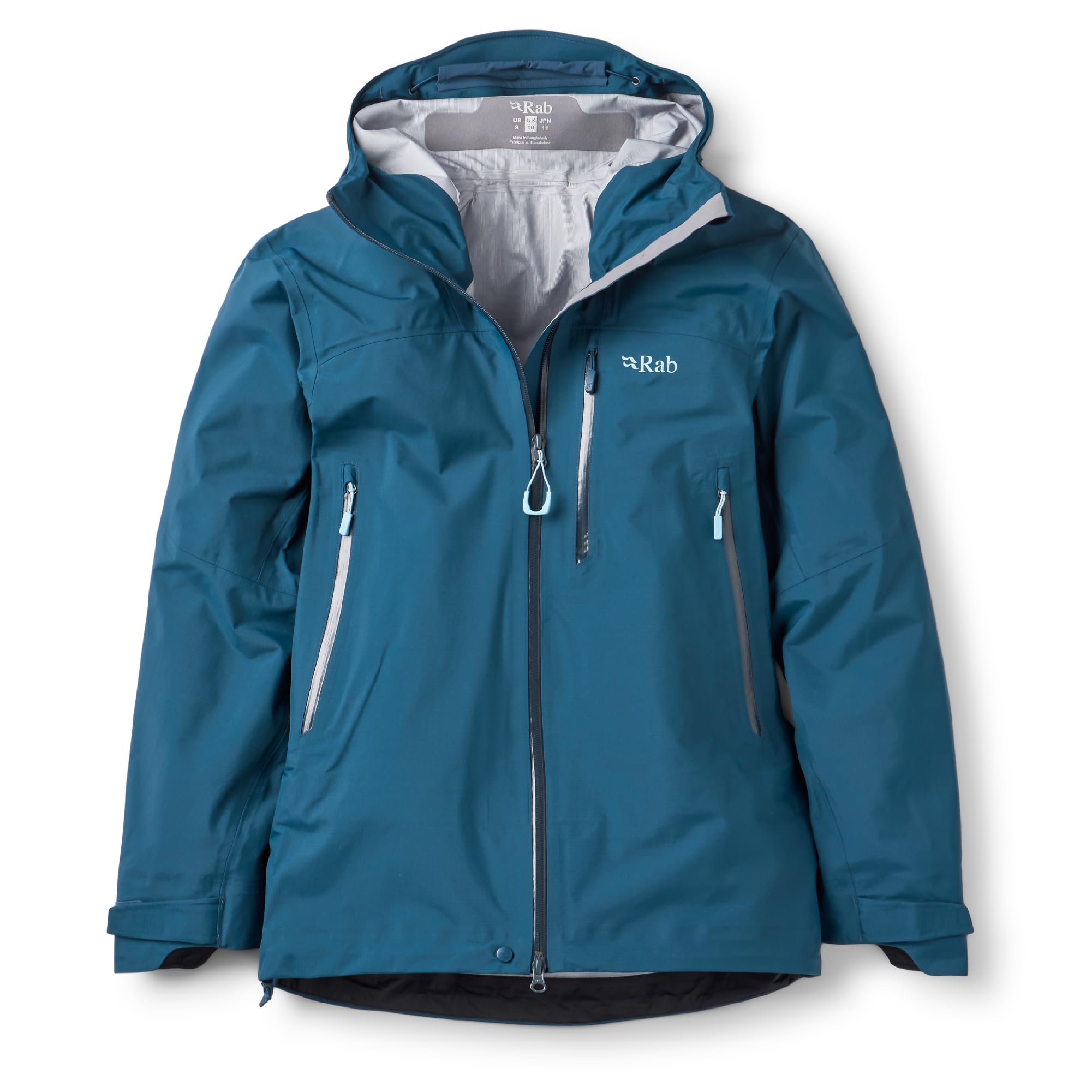 Rab Women's Firewall Mountain Jacket - Lightweight Waterproof Hooded Coat for Climbing & Hiking - Tempest Blue - 14