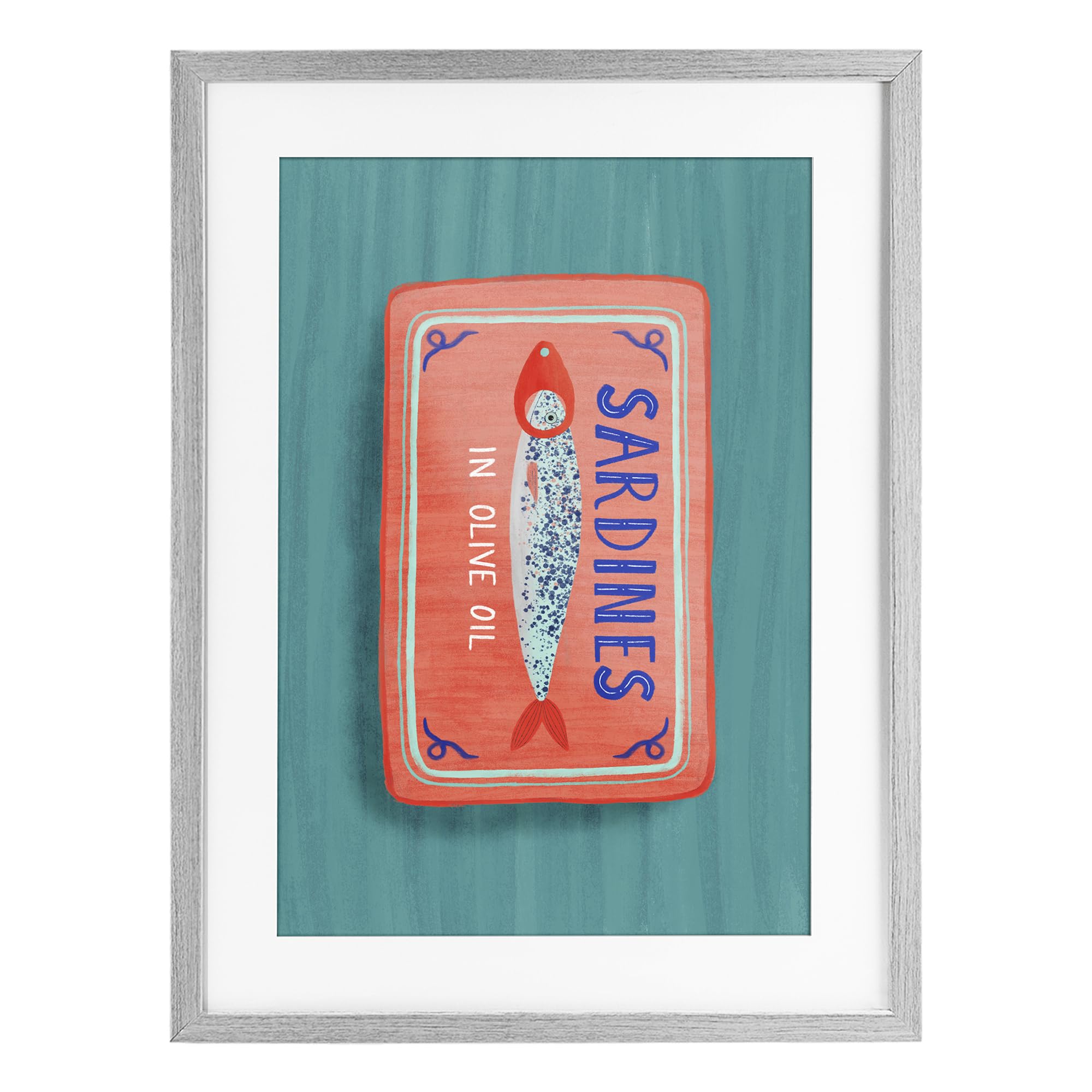 Stupell Industries Farmhouse Gray (Textured) Sardines Olive Oil Kitchen Label, 17 X 23 Inch Framed Print Under Glass