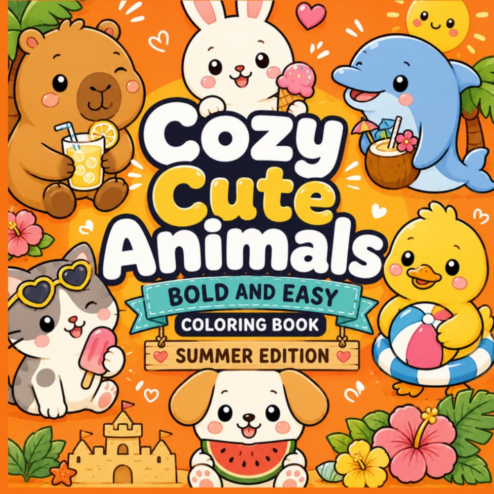 Cozy Cute Animals: Bold and Easy Coloring Book - Summer Edition