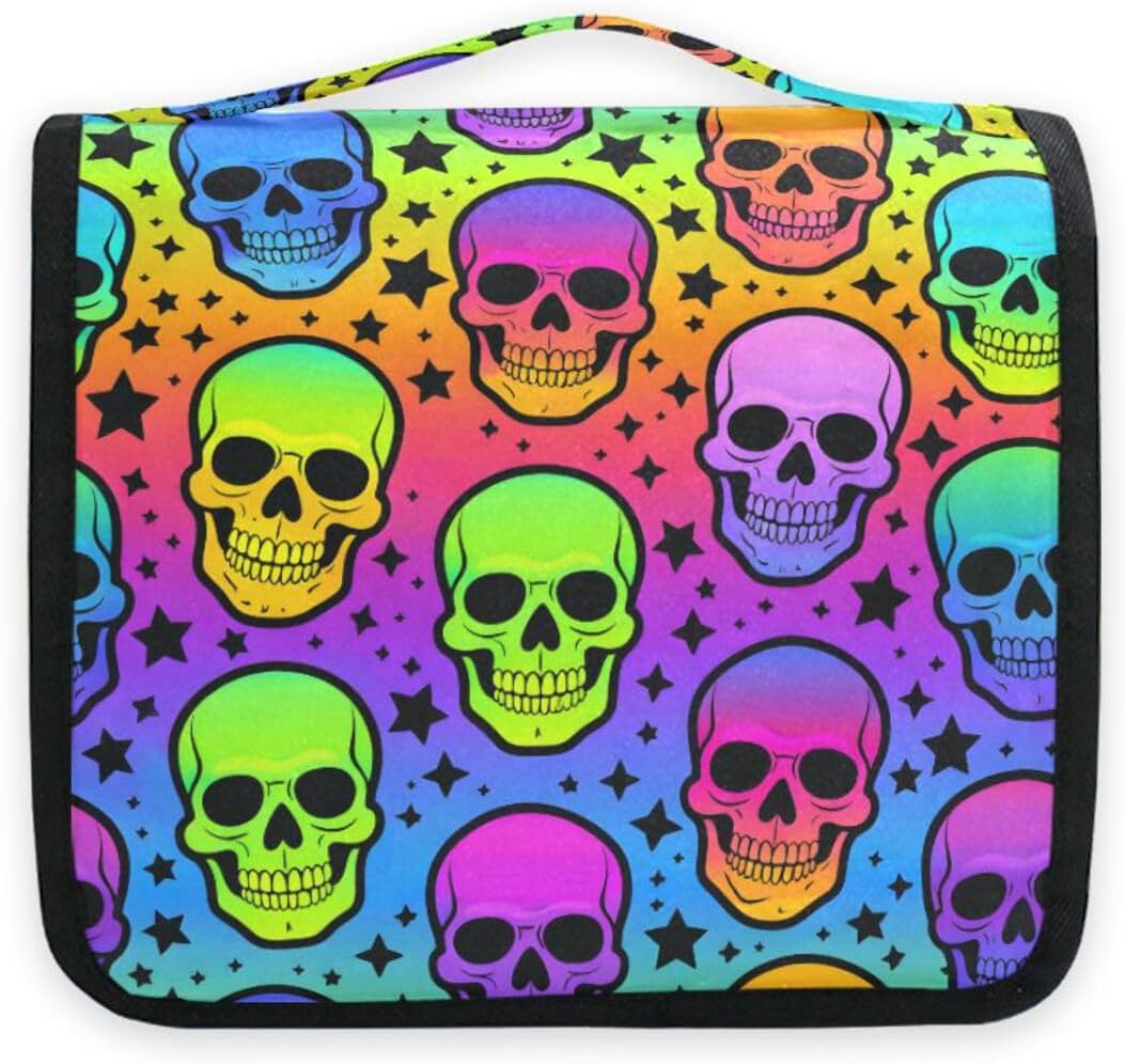 MNSRUU Hanging Toiletry Bag Rainbow Stars Skulls Travel Makeup bag for Toiletries Portable Travel Toiletry Organizer Cosmetic Bags with Hanging Hook