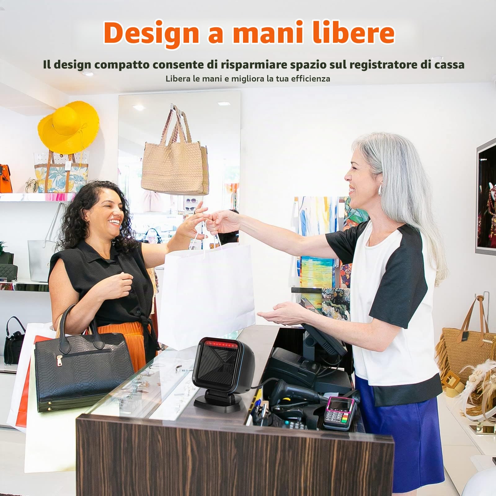 OBZ 1D 2D lettore Barcode da Banco, Lettore Codice a Barre cavo USB Cablato Lettore QR Code e Barcode per PC, Scanner di Codici a Barre da Tavolo Magazzino Supermercato Negozio POS