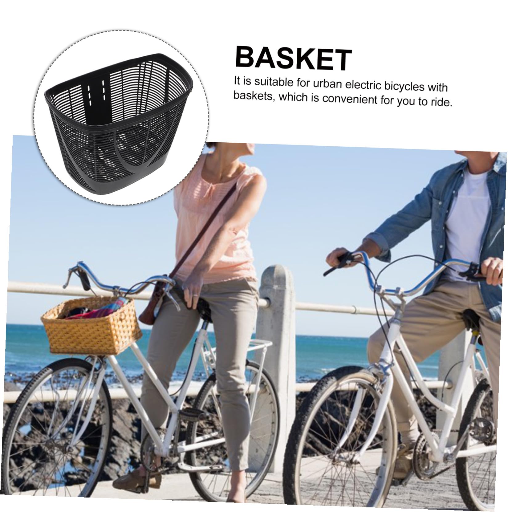 Cesta Fácil Instalación Gran Capacidad y Diseño Espacioso de Plástico Negro para Bicicleta para Bicicletas Urbanas y Eléctricas en Oficina y Desplazamientos