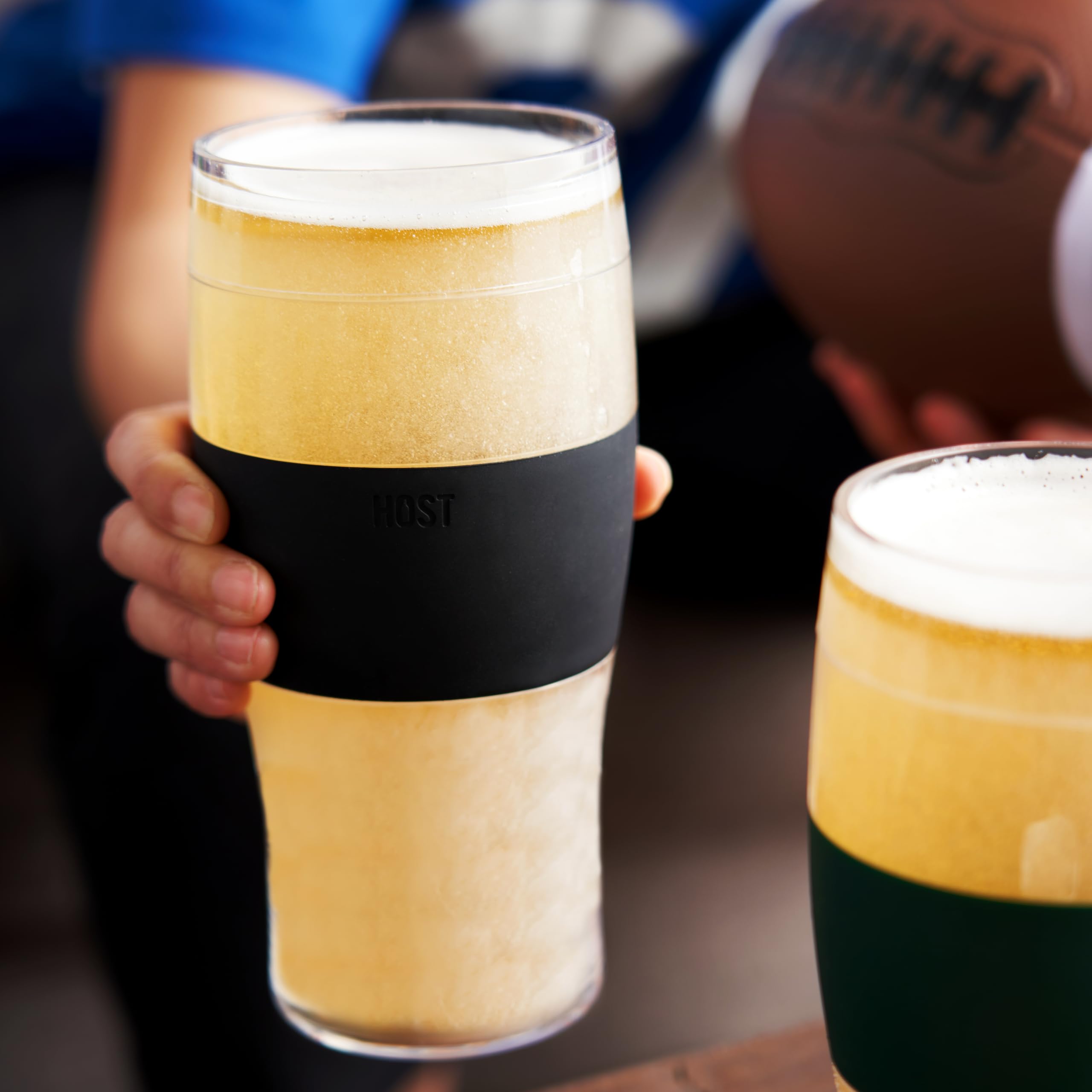 Host Beer Freeze, Copa enfriadora para Cerveza y mas de plástico Aislante de Doble Pared congelable con Gel refrigerante, EEUU Pinta de Cerveza congelada, Juego de 2, 16oz (473 ml)- Negro/Gris(10017)