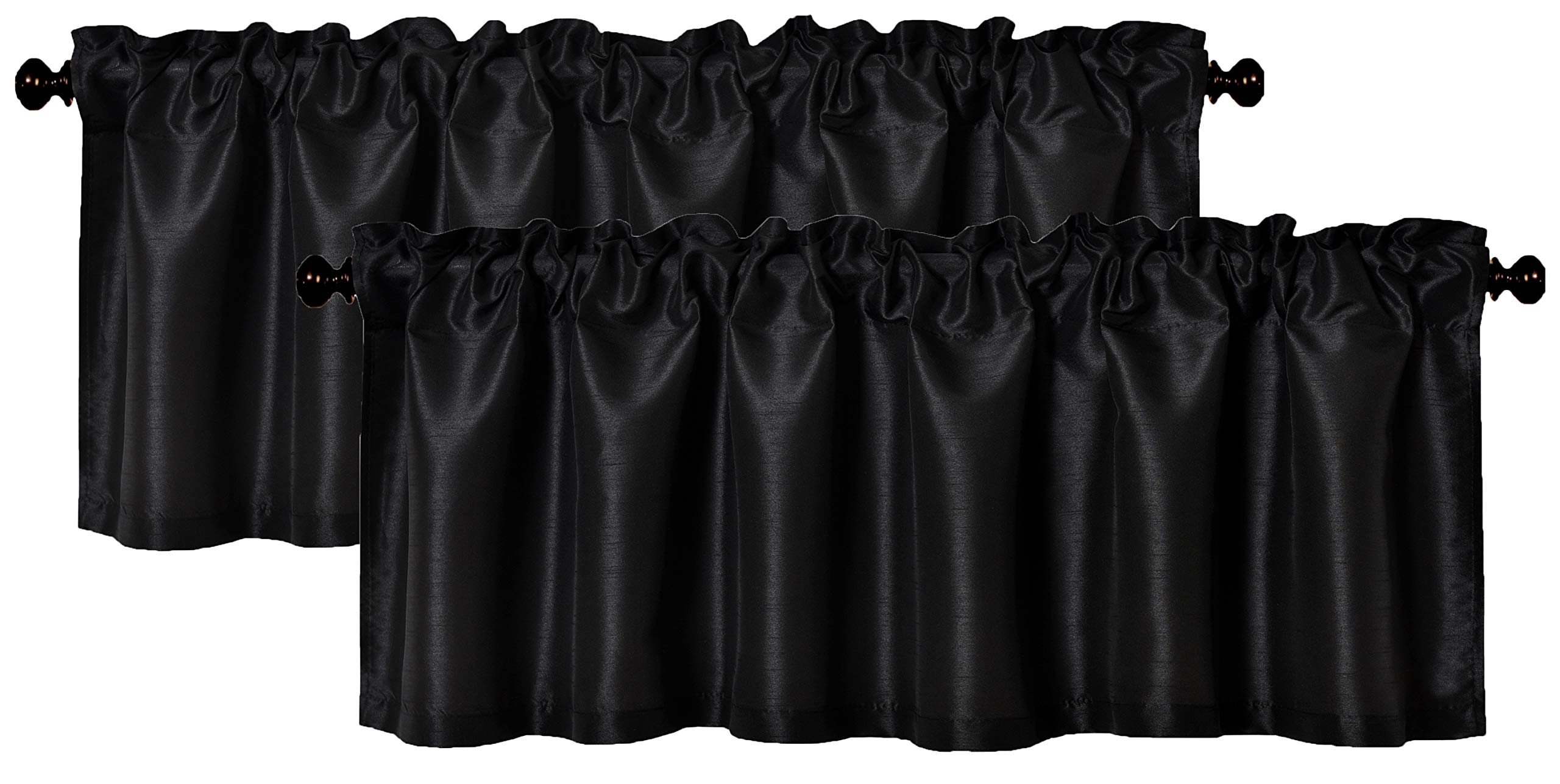 Aiking Home Collection (Pack of 2) Solid Faux Silk Window Valance, 56 by 16 Inches, Black