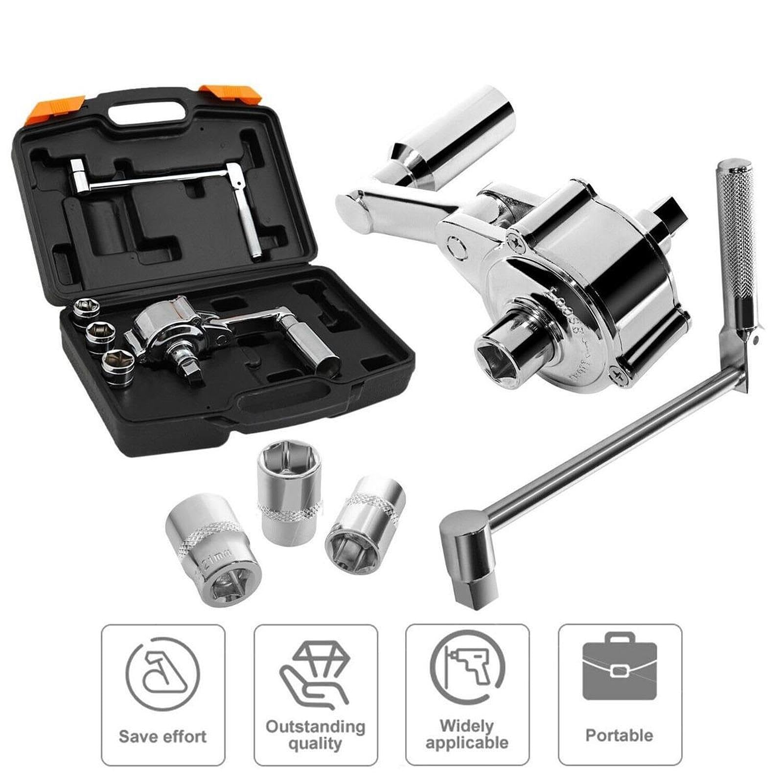 Kit per Cambio gomme, Valigetta per Il Trasporto, Strumento per la rimozione dei Dadi della Maggior Parte dei Veicoli, Chiave moltiplicatrice per Pneumatici torsionali