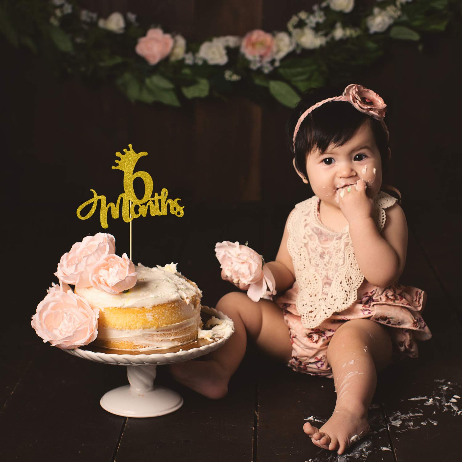 Festiko Gold 6 Months Crown Shape Cake Topper for Birthday Prince/Princess/Boy/Girl/Anniversary/Engagement/Celebration - Image 6 thumbnail