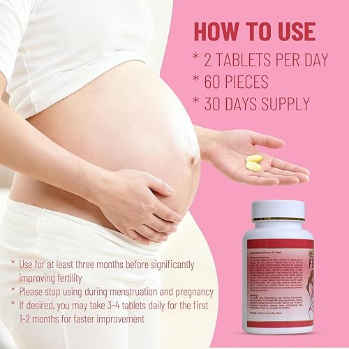 Miniatura 5 de Tabletas de fertilidad para mujeres, suplementos vitamínicos prenatales femeninos, apoyo a la ovulación y la concepción, 60 tabletas