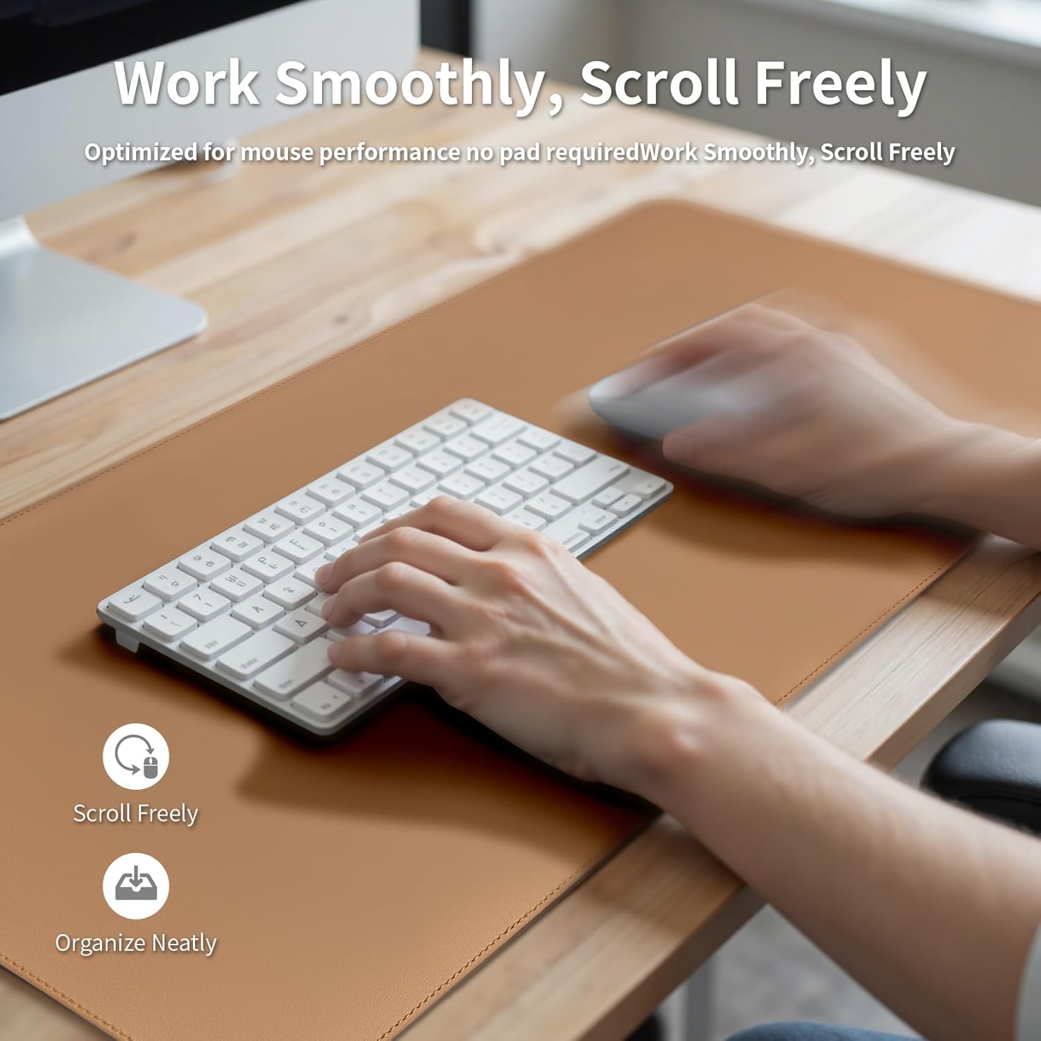 Oversized Non-Slip Desk Pad Protector with Premium Gift Box – Vegan Leather Waterproof Laptop Mat for Keyboard & Mouse, Grips Desk Firmly – Large Office Pad– Caramel Brown