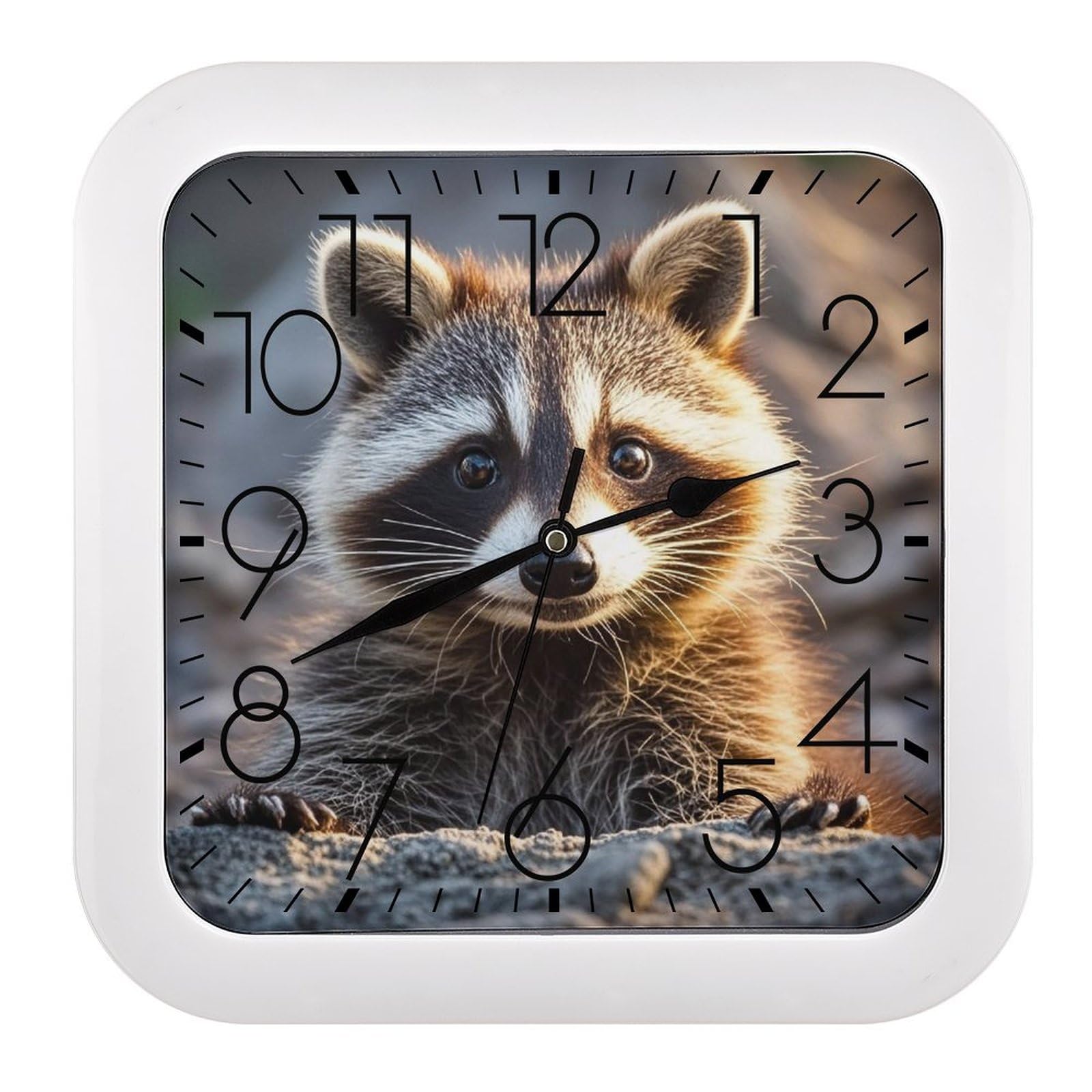 LZQPOEAS Cute Raccoon Wall Clock Fashionable Versatile Silent Wall Clock Simple Elegant Non Ticking Analog Clocks Easy to Install Square Modern Clocks for Home Decoration