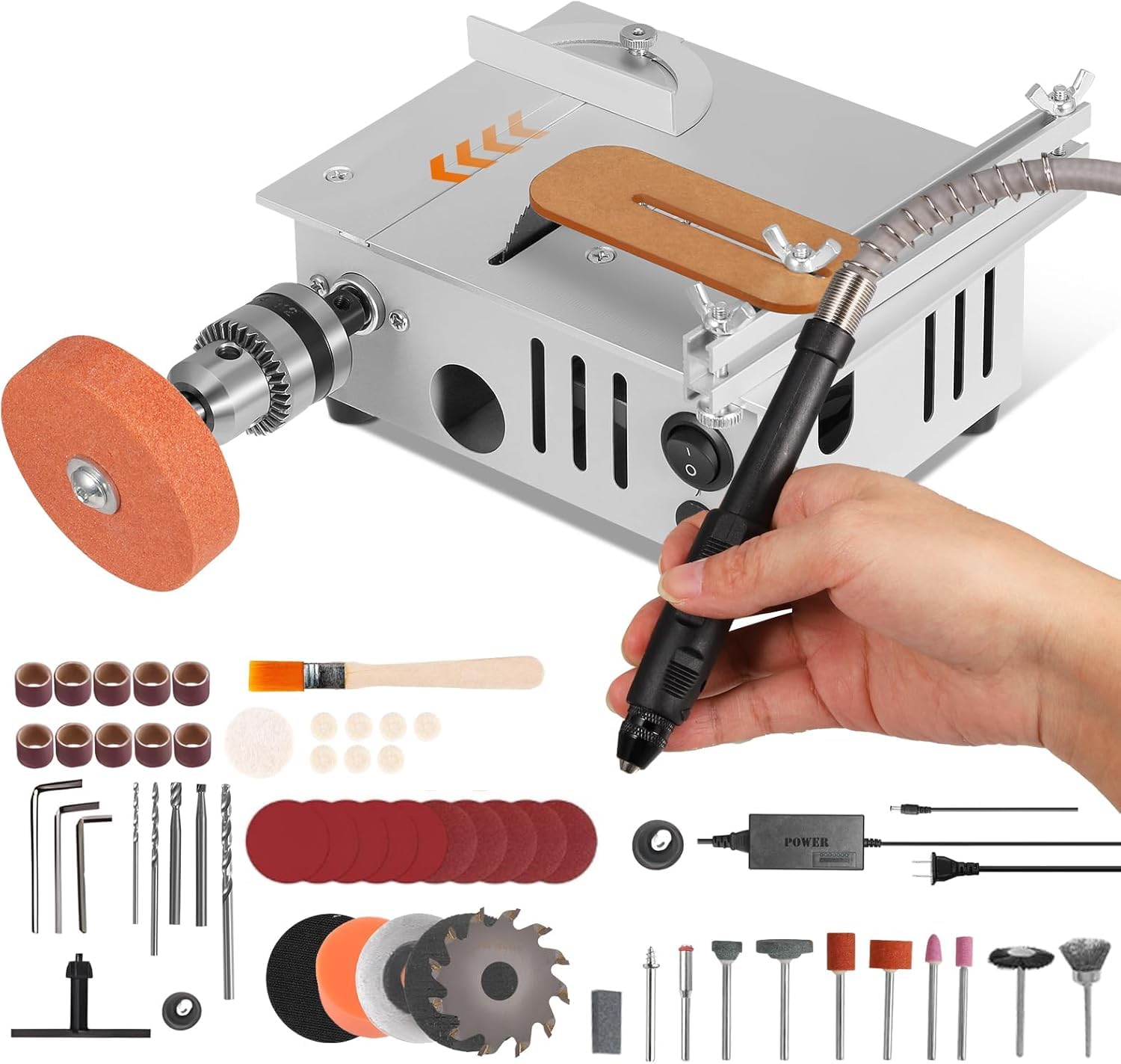 MIUPWULA Mini Table Saw, Dual-Motor Control for Cutting, Grinding, Engraving and Drilling with Adjustable Speed and Angle, for Wood, PCB, Acrylic, Plastic Crafts