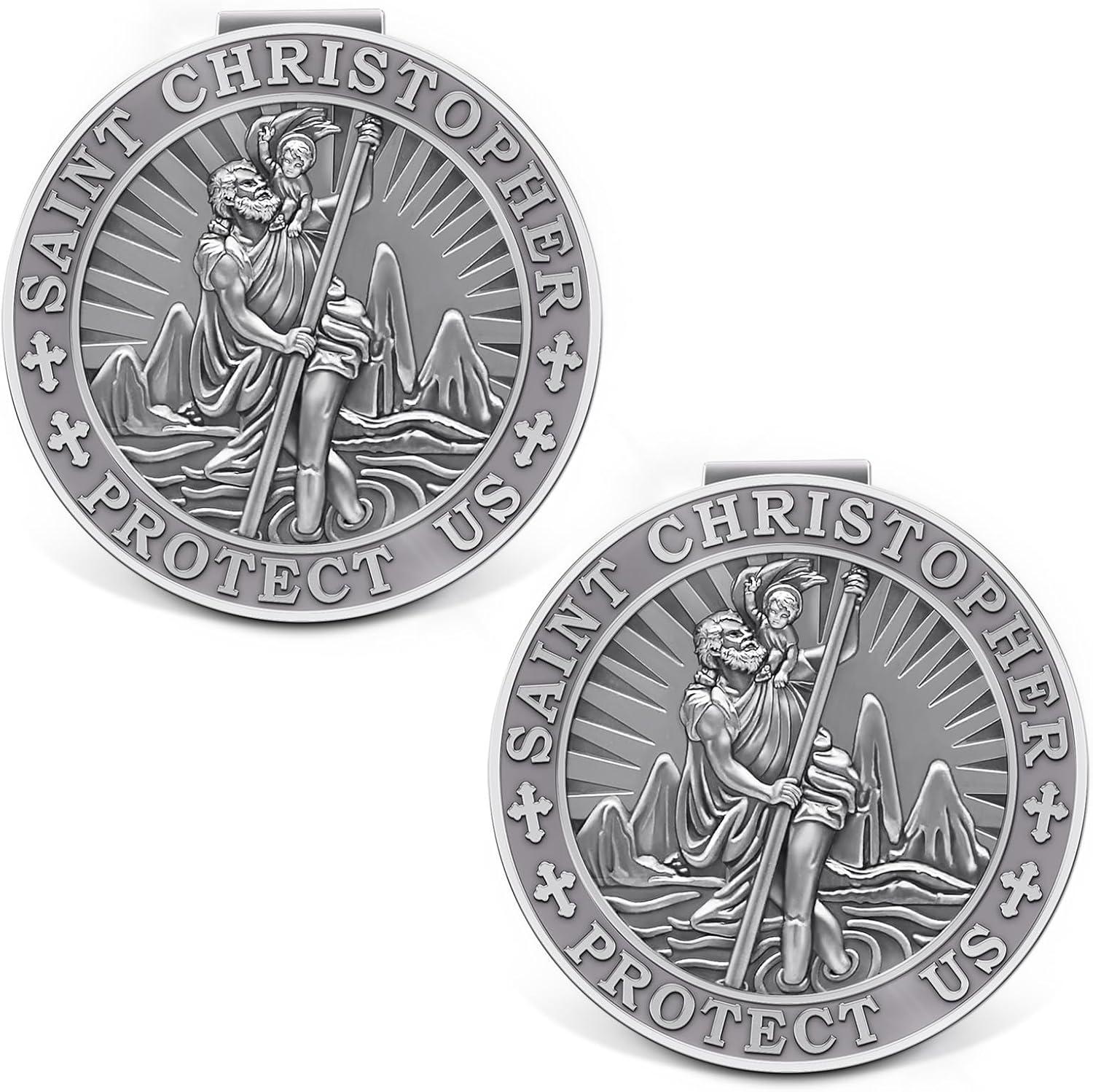 St. Christopher Car Medal & Visor Clips – Safety Talisman Gift Set St. Christopher Car Medal & Visor Clips – Safety Talisman Gift Set