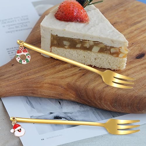 Miniatura 3 de Juego de cubiertos dorados de Navidad de acero inoxidable, 6 piezas con mango de abalorios de Navidad, perfecto para ensalada, café, revolver y