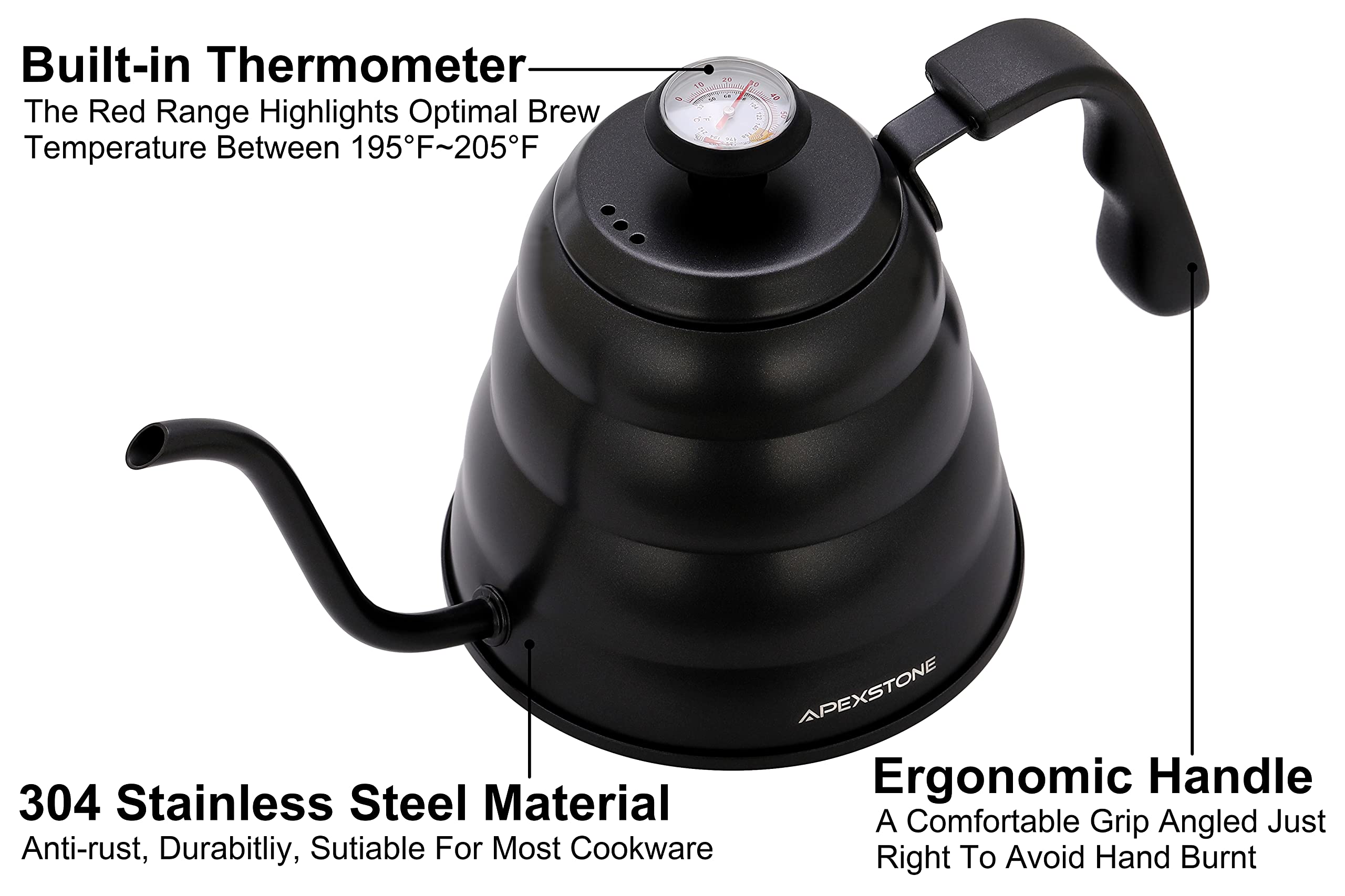 Apexstone 40oz/1.2L Black Pour Over Coffee Kettle,Pour Over Coffee