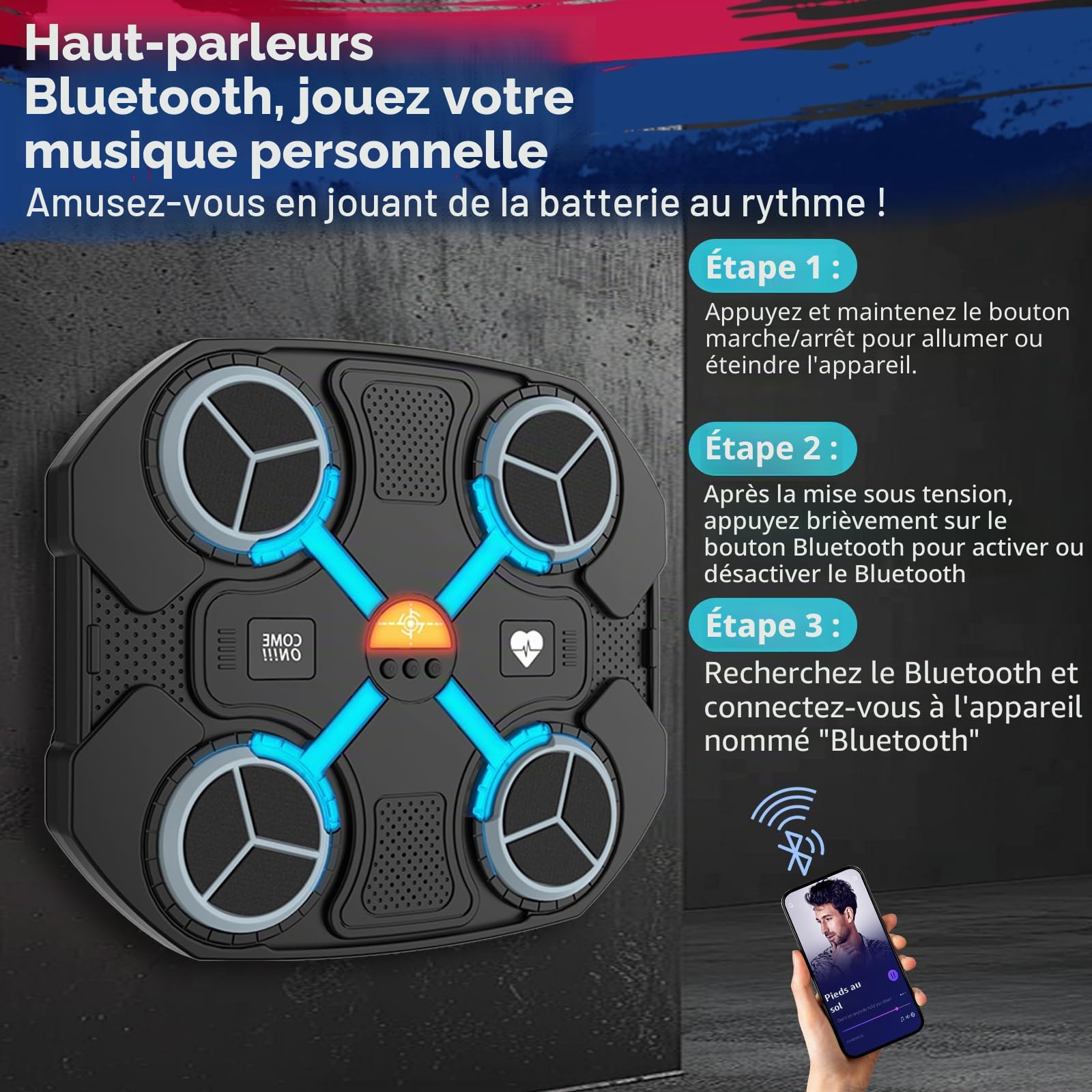 Machine de boxe musicale intelligente Bluetooth, cible de boxe intelligente murale, chargement USB, équipement d'entraînement de boxe, cadeaux pour enfants et adultes