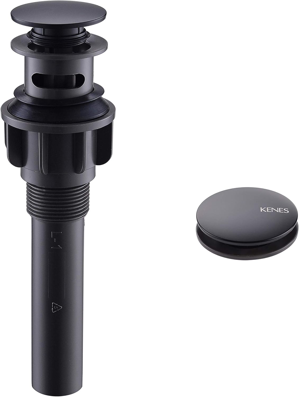 KENES Pop Up Bathroom Sink Drain with Overflow, Matte Black Pop Up Drain Stopper Anti Clog Pop