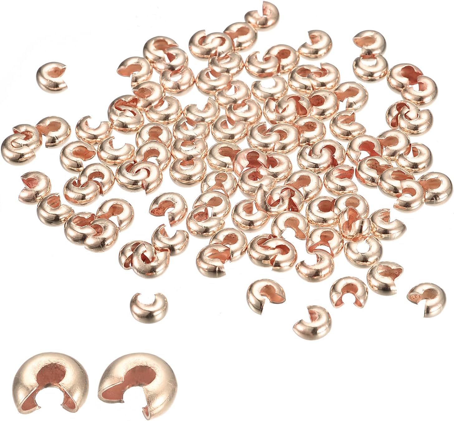 uxcell 200Pcs Crimp Beads Covers, 6.5mm Crimp Bead Knot Covers Round Open Beads End Tips for Jewelry Making DIY, Rose Gold