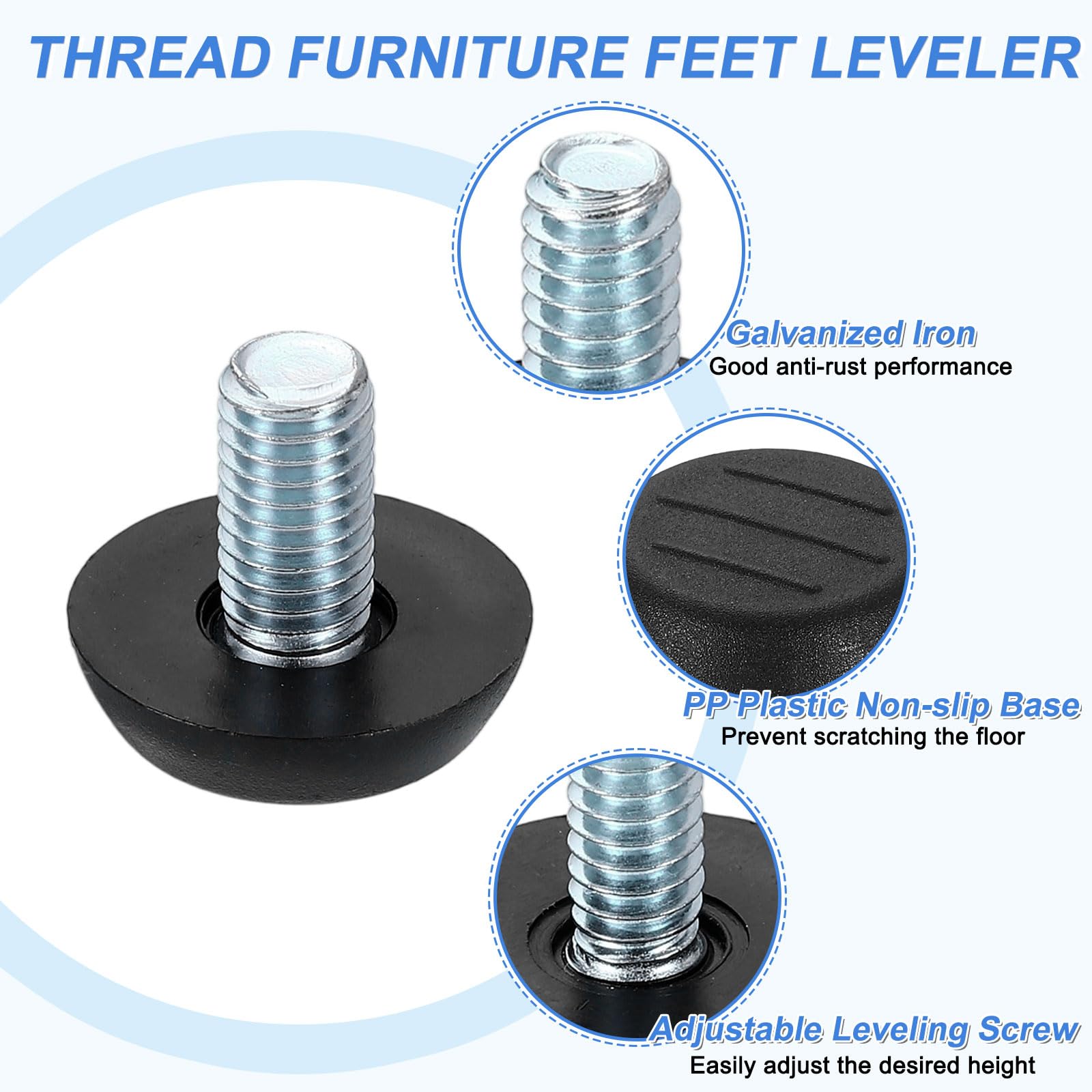 M6 M8 Furniture Table Plastic Base Adjustable Leveling Feet Screw In Threaded | UK - View #4