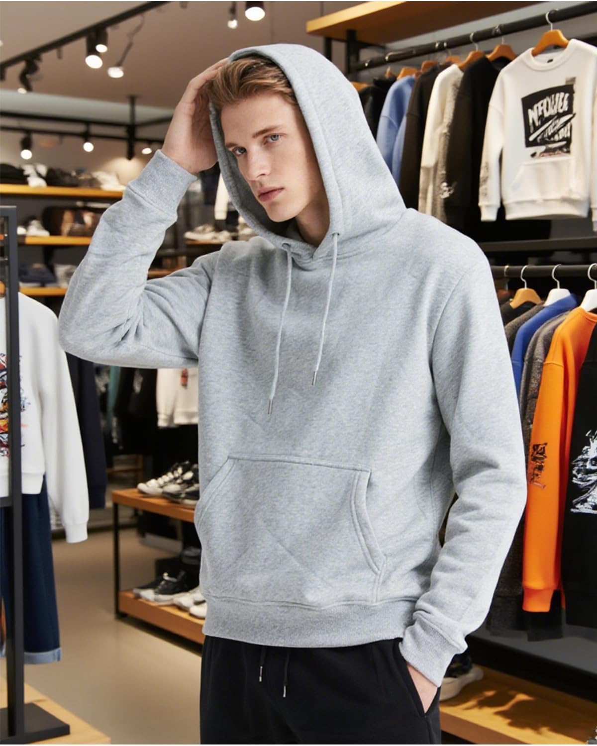 JIHUILAI Mens Hoodie Fleece Pullover Long Sleeve Hooded Sweatshirt Solid Color Drawstring Kangaroo Pocket Hoodies(S-3XL) - Image 3