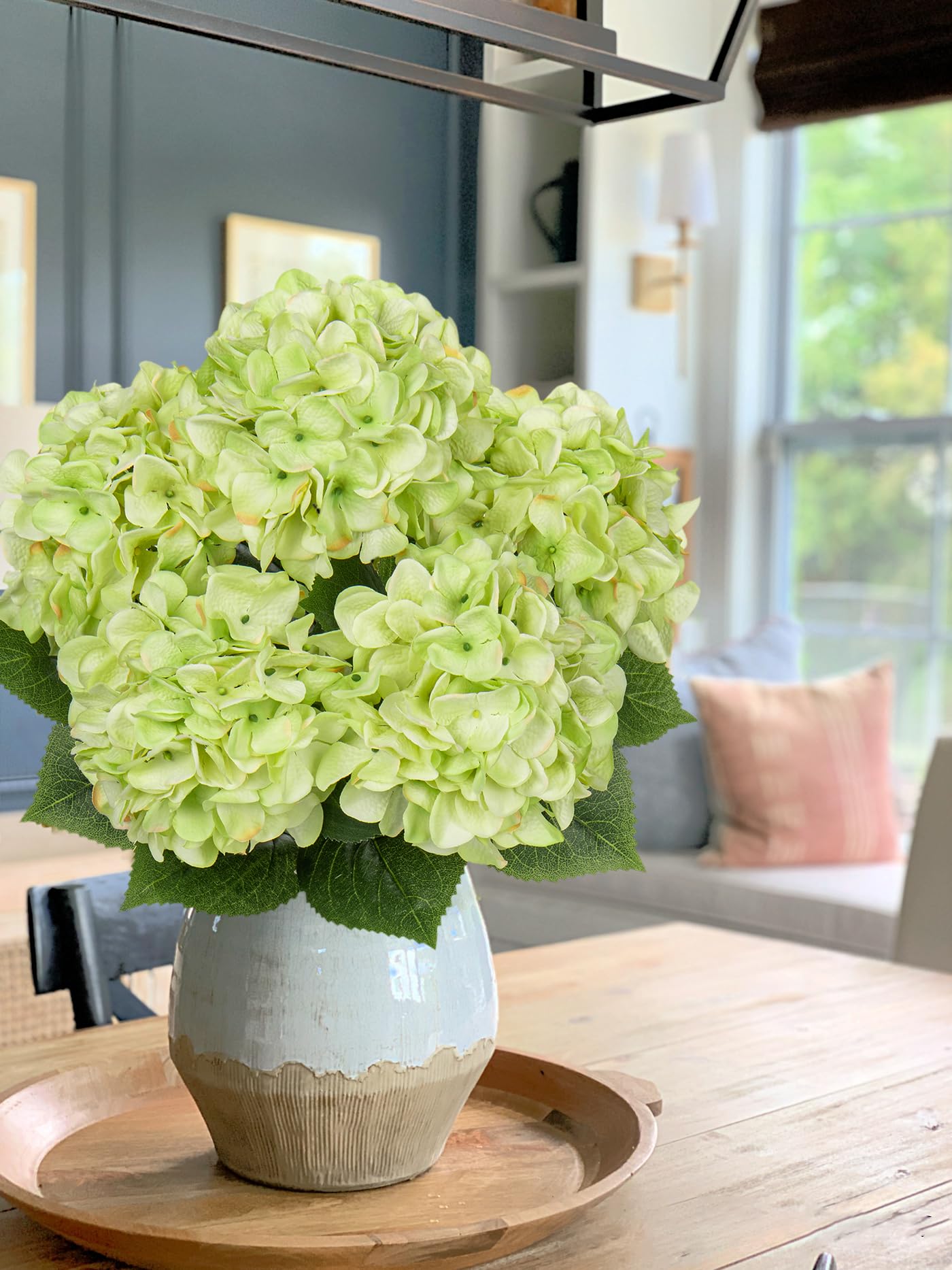 5 Ortensie Artificiali Verdi, Alte 52 Cm, Fiori Finti In Seta Con Stelo, Per Decorazione Casa, Matrimoni E Feste