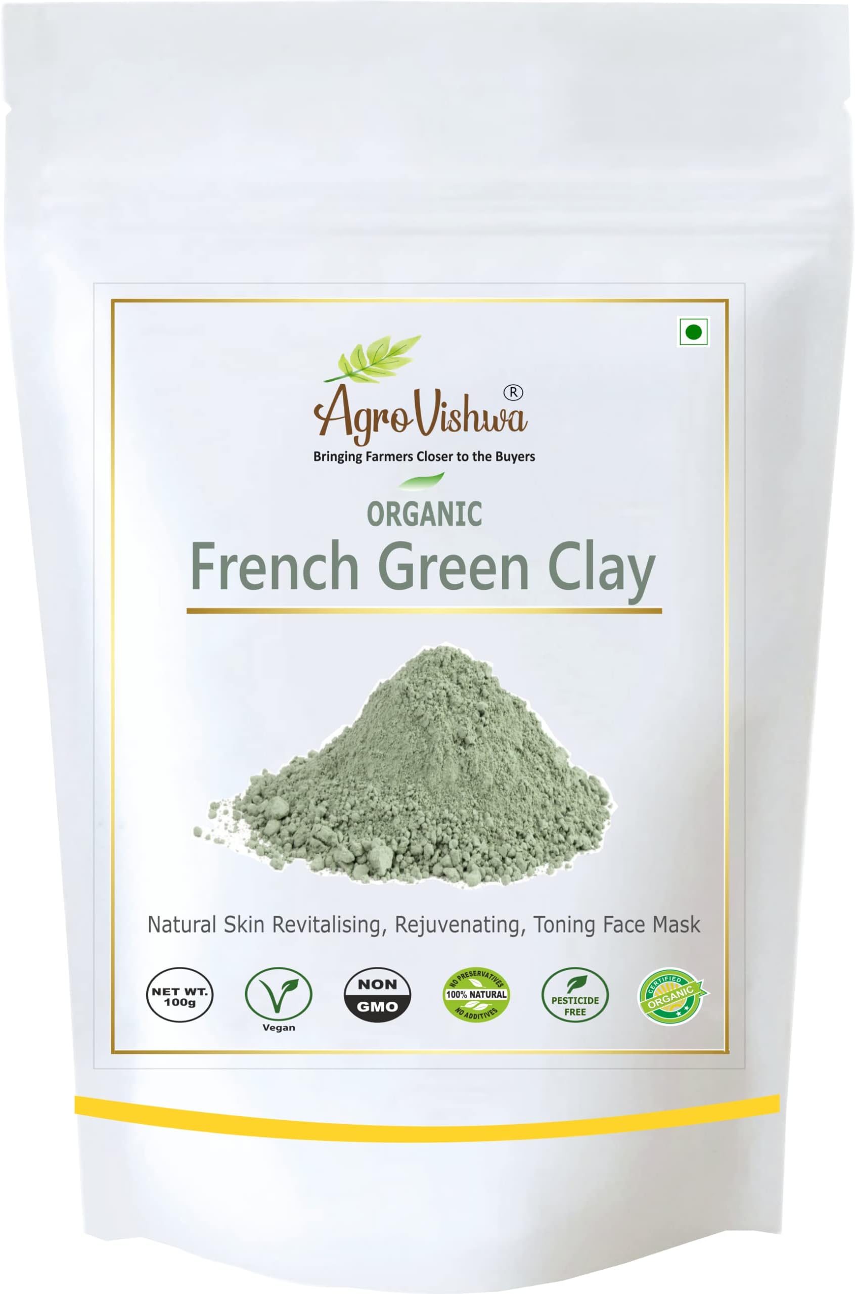 100% Pure And Natural French Green Clay Powder, Facial Cleansing Mask Pure Montmorillonite Clay Absorbs Excess Oil Detoxifies Skin Highly Recommended For Oily Skin -100g