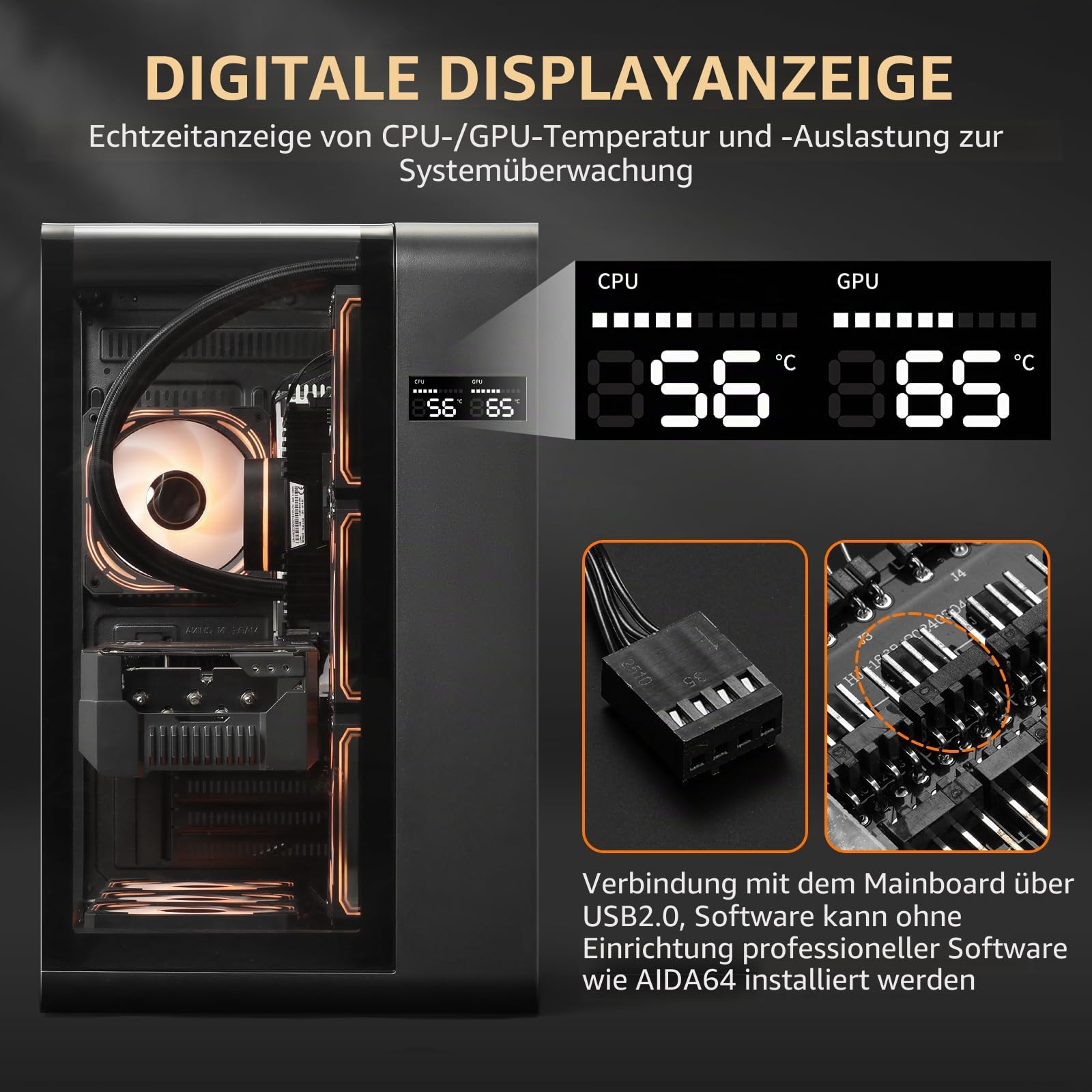 darkFlash ATX Mid-Tower PC-Gehäuse mit Bildschirm, DREI Seiten Glas, gebogenes Full View Dual Gaming PC Gehäuse, 4 PWM ARGB Lüfter, Computergehäuse vorinstalliert, Typ C, RTX 40 kompatibel, Schwarz